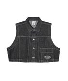 【エックスガール/X-girl】のSLEEVELESS CROPPED JACKET 大人の最旬トレンドファッション＆コーディネート founy(ファウニー) ファッション Fashion レディースファッション Fashion for Women アウター Coat / Outerwear Collection レディースジャケット・軽アウター Jackets クロップド Cropped, Short Length ショート Short, Short Length ジャケット Jacket, Outerwear セットアップ Set-Up, Coordinated Outfit デニム Denim, Jeans Material ビッグ Big, Oversized ベスト Vest, Waistcoat ベーシック Basic, Essential ワイド Wide, Wide Fit 夏 Summer thumbnail BLACK|ID: prp329100004975203 ipo3291000000037296844