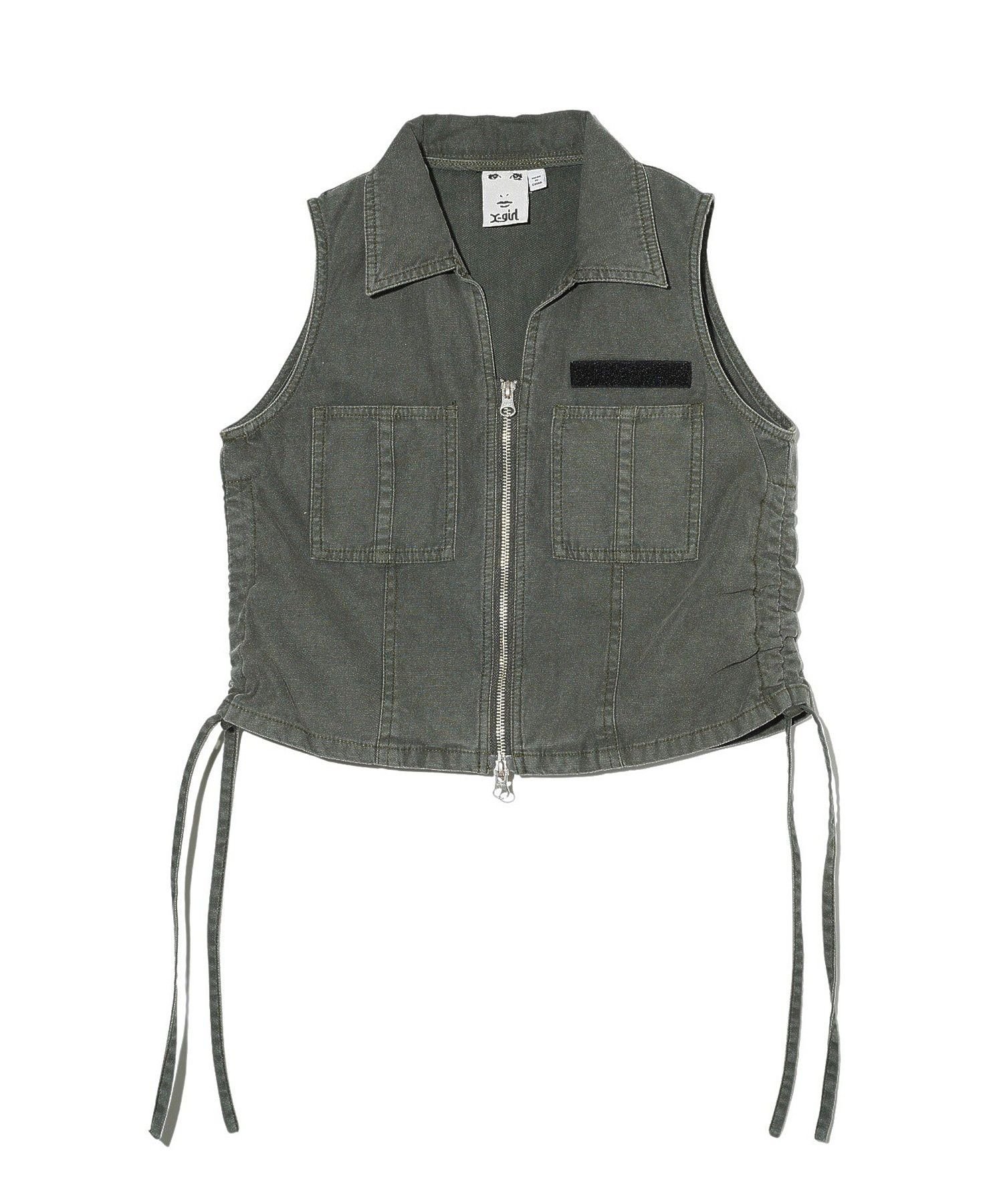 【エックスガール/X-girl】のMILITARY COMPACT VEST インテリア・キッズ・メンズ・レディースファッション・服の通販 founy(ファウニー) 　ファッション　Fashion　レディースファッション　Fashion for Women　アウター　Coat / Outerwear Collection　トップス・カットソー　Cut & Sew Tops　ベスト&ジレ / 重ね着スタイル　Vests & Gilets　コンパクト　Compact, Small Size　今季　This Season, Current Season　セットアップ　Set-Up, Coordinated Outfit　ベスト　Vest, Waistcoat　ミニスカート　Mini Skirt, Short Skirt　ミリタリー　Military, Army Style　おすすめ　Recommended / Our Picks　OLIVE|ID: prp329100004975204 ipo3291000000037296848