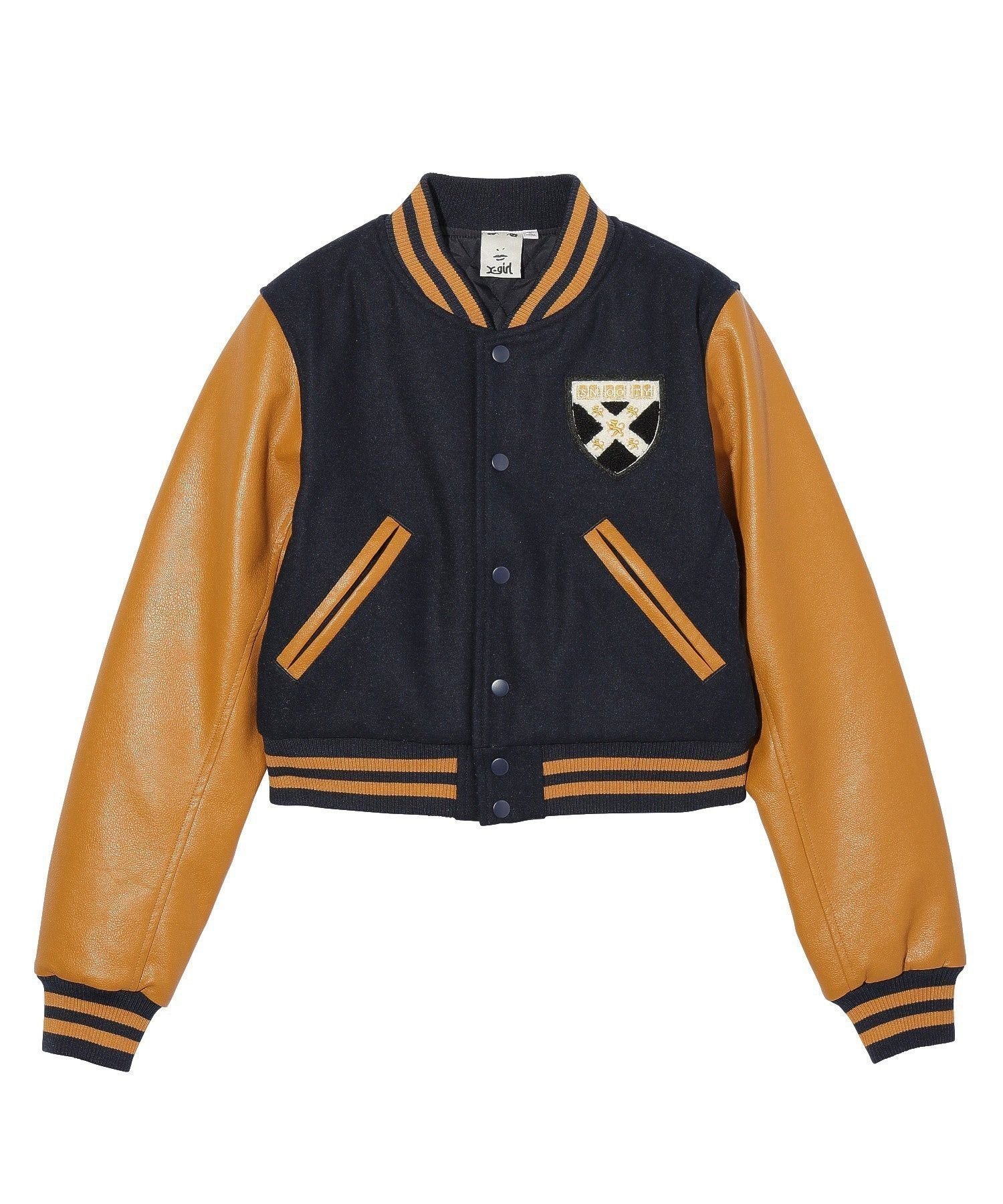 【エックスガール/X-girl】のBABY STADIUM JACKET インテリア・キッズ・メンズ・レディースファッション・服の通販 founy(ファウニー) 　ファッション　Fashion　レディースファッション　Fashion for Women　アウター　Coat / Outerwear Collection　レディースジャケット・軽アウター　Jackets　コンパクト　Compact, Small Size　今季　This Season, Current Season　シンプル　Simple, Minimal　ジャケット　Jacket, Outerwear　デニム　Denim, Jeans Material　フロント　Front, Front Design　無地　Plain, Solid Color　NAVY|ID: prp329100004975209 ipo3291000000037296863