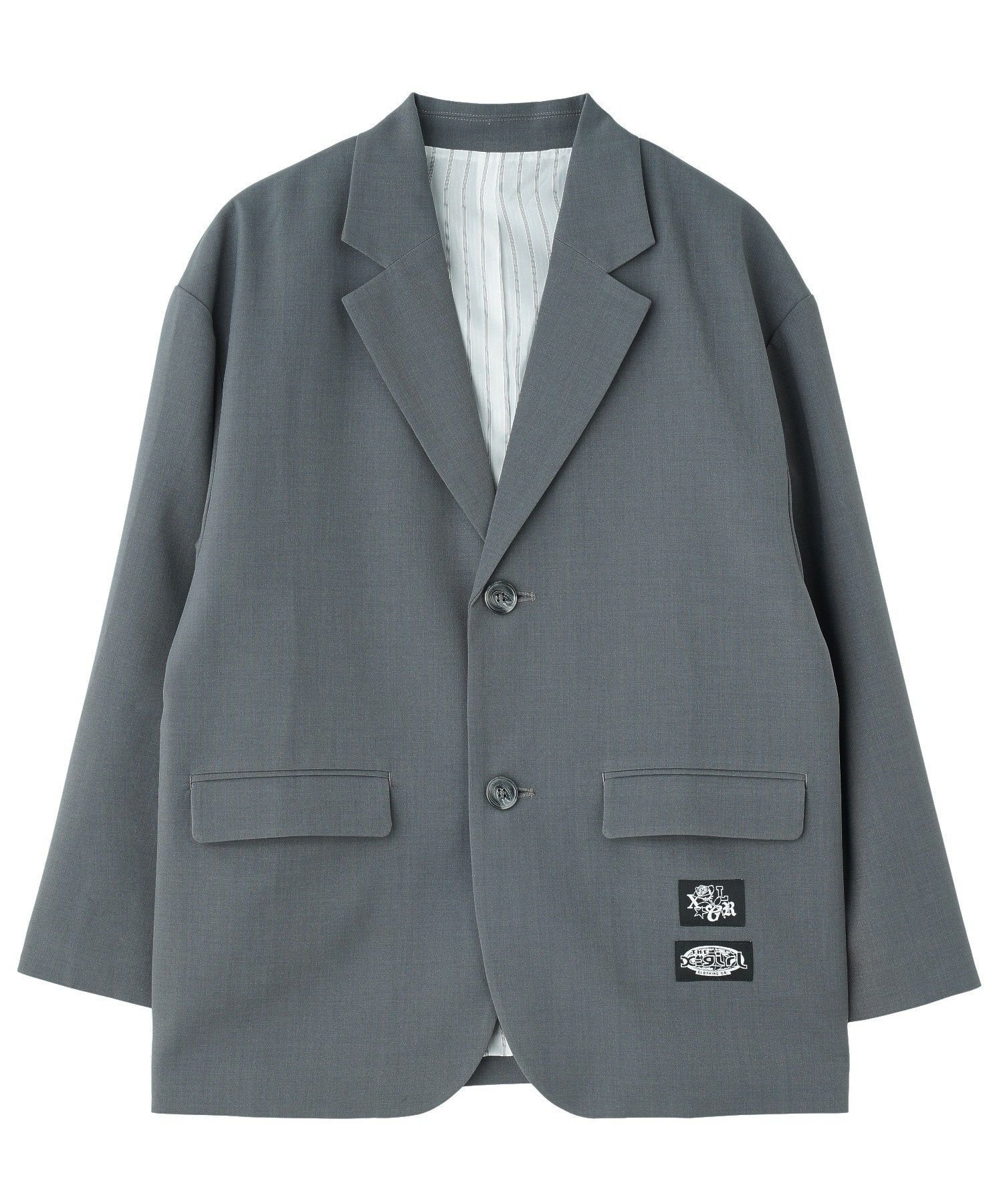 【エックスガール/X-girl】のLABEL TAILORED JACKET インテリア・キッズ・メンズ・レディースファッション・服の通販 founy(ファウニー) 　ファッション　Fashion　レディースファッション　Fashion for Women　アウター　Coat / Outerwear Collection　レディースジャケット・軽アウター　Jackets　グラフィック　Graphic, Graphic Design　ジャケット　Jacket, Outerwear　ストライプ　Stripe, Striped Pattern　ポケット　Pocket, Pocket Detail　ミニスカート　Mini Skirt, Short Skirt　ロング　Long, Long-Length　ワンポイント　One Point, Statement Accent　GREY|ID: prp329100004975210 ipo3291000000037296866
