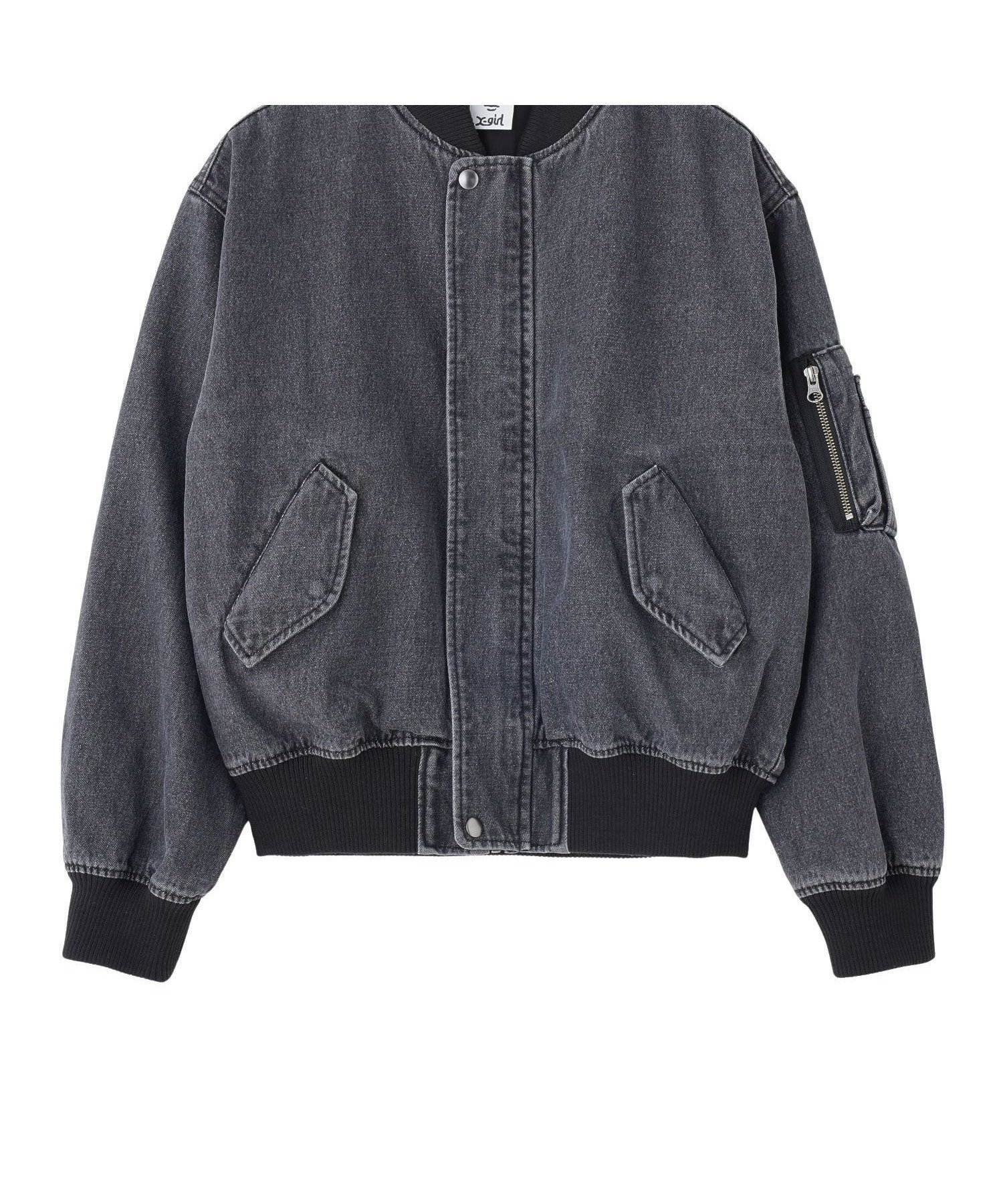 【エックスガール/X-girl】のDENIM BLOUSON インテリア・キッズ・メンズ・レディースファッション・服の通販 founy(ファウニー) 　ファッション　Fashion　レディースファッション　Fashion for Women　アウター　Coat / Outerwear Collection　ブルゾンジャケット・スポーティアウター　Blouson Jackets　今季　This Season, Current Season　デニム　Denim, Jeans Material　フレア　Flare, Flared　ブルゾン　Blouson, Bomber Jacket　ミニスカート　Mini Skirt, Short Skirt　メタル　Metal, Metal Parts　ロング　Long, Long-Length　BLACK|ID: prp329100004975211 ipo3291000000037296868