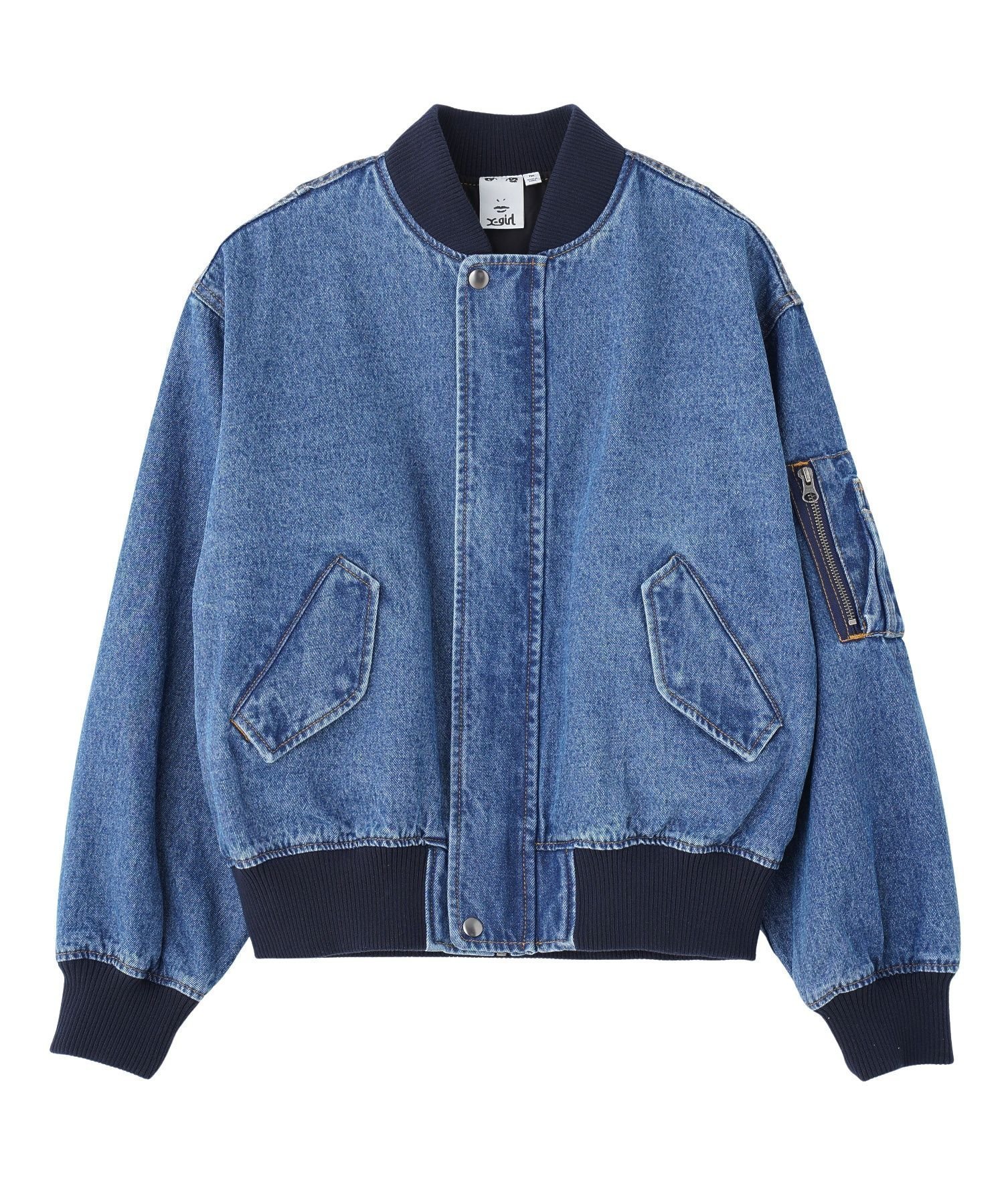 【エックスガール/X-girl】のDENIM BLOUSON インテリア・キッズ・メンズ・レディースファッション・服の通販 founy(ファウニー) 　ファッション　Fashion　レディースファッション　Fashion for Women　アウター　Coat / Outerwear Collection　ブルゾンジャケット・スポーティアウター　Blouson Jackets　今季　This Season, Current Season　デニム　Denim, Jeans Material　フレア　Flare, Flared　ブルゾン　Blouson, Bomber Jacket　ミニスカート　Mini Skirt, Short Skirt　メタル　Metal, Metal Parts　ロング　Long, Long-Length　INDIGO|ID: prp329100004975211 ipo3291000000037296869