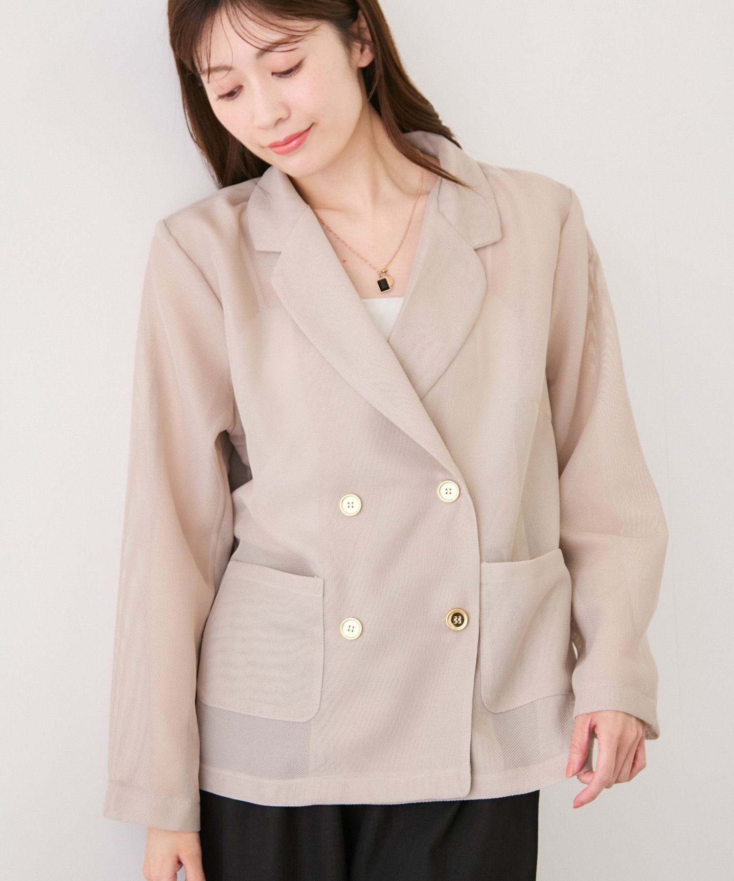 【ジャイロ/JAYRO】のシアーメッシュジャケット インテリア・キッズ・メンズ・レディースファッション・服の通販 founy(ファウニー) 　ファッション　Fashion　レディースファッション　Fashion for Women　アウター　Coat / Outerwear Collection　レディースジャケット・軽アウター　Jackets　春　Spring　軽量　Lightweight, Ultra Light　シンプル　Simple, Minimal　ジャケット　Jacket, Outerwear　スラックス　Slacks, Dress Pants　タンク　Tank Top, Sleeveless Top　ダブル　Double, Double-Breasted　デニム　Denim, Jeans Material　ポケット　Pocket, Pocket Detail　メッシュ　Mesh, Net Fabric　ワイド　Wide, Wide Fit　S/S・春夏　SS, Spring/Summer, Warm Season　おすすめ　Recommended / Our Picks　夏　Summer　ベージュ(27)|ID: prp329100004975223 ipo3291000000037296909
