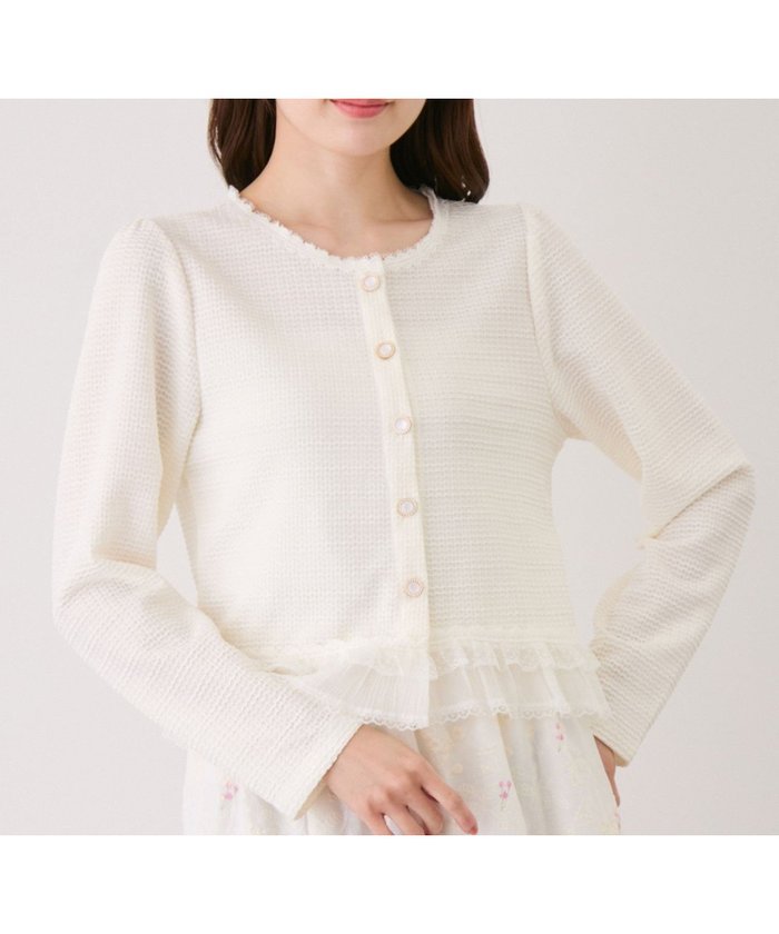 【ジャイロ/JAYRO】のレースフリルヘムニットジャケット インテリア・キッズ・メンズ・レディースファッション・服の通販 founy(ファウニー) https://founy.com/ ファッション Fashion レディースファッション Fashion for Women アウター Coat / Outerwear Collection レディースジャケット・軽アウター Jackets カットソー Cut and Sewn Top カーディガン Cardigan, Knitwear コンパクト Compact, Small Size ダウン Down, Puffer デニム Denim, Jeans Material トレンド Trend, Trending Now バランス Balance, Style Balance フェミニン Feminine, Girly フロント Front, Front Design ポケット Pocket, Pocket Detail 羽織 Haori, Light Jacket レース Lace, Lace Fabric エレガント 上品 Elegant |ID: prp329100004975224 ipo3291000000037296911