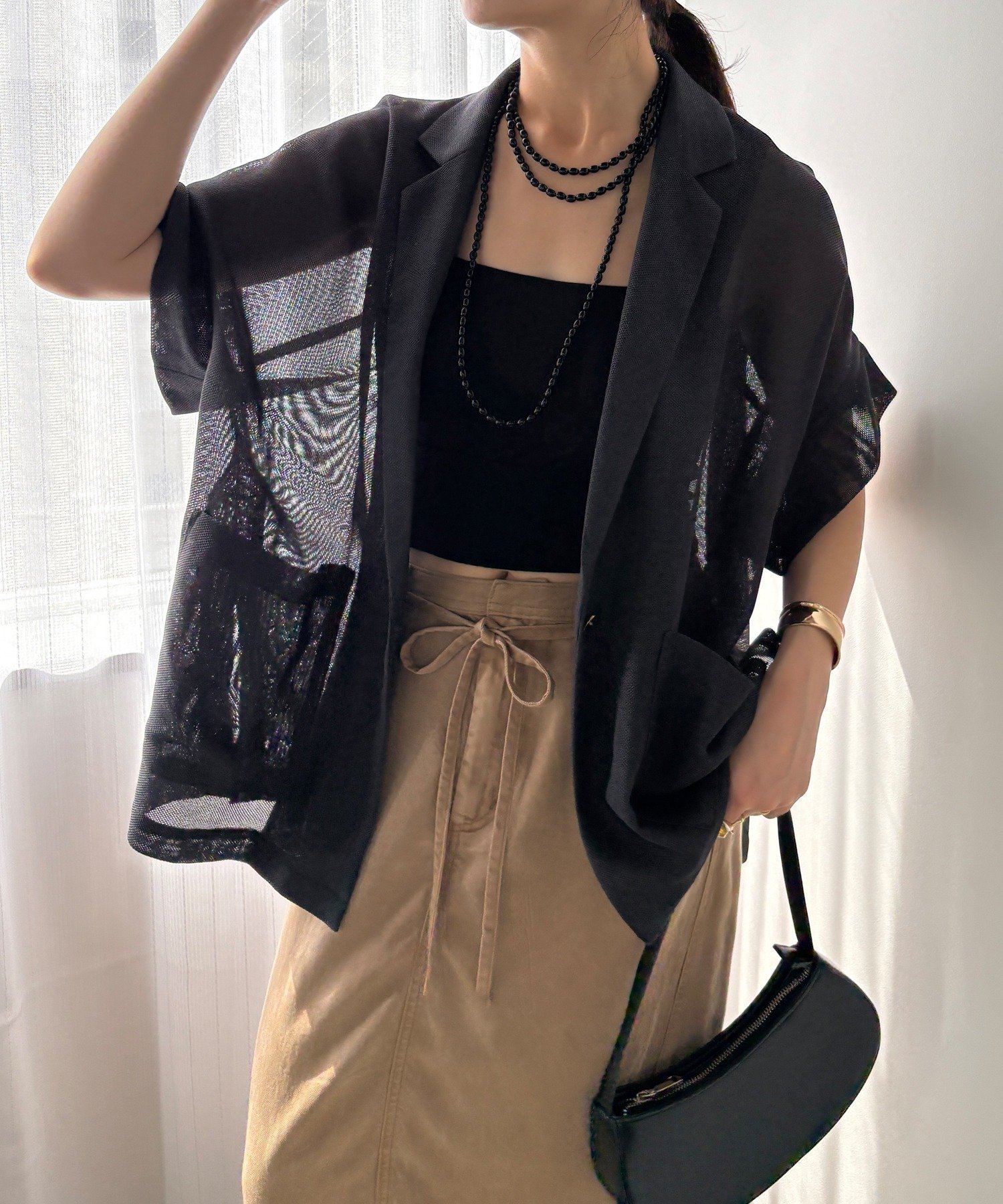【ドゥドゥ/DouDou】のGOLD1つボタンメッシュ半袖ジャケット インテリア・キッズ・メンズ・レディースファッション・服の通販 founy(ファウニー) 　ファッション　Fashion　レディースファッション　Fashion for Women　アウター　Coat / Outerwear Collection　レディースジャケット・軽アウター　Jackets　シンプル　Simple, Minimal　ジャケット　Jacket, Outerwear　スマート　Smart, Elegant　ボトム　Bottoms, Lower Wear　半袖　Short Sleeve, Half Sleeve　メッシュ　Mesh, Net Fabric　S/S・春夏　SS, Spring/Summer, Warm Season　再入荷　Restock / Back in Stock　夏　Summer　エレガント 上品　Elegant　2026年　2026　2026春夏・S/S　Spring/Summer 2026 SS26　チャコールグレー|ID: prp329100004975231 ipo3291000000037296945