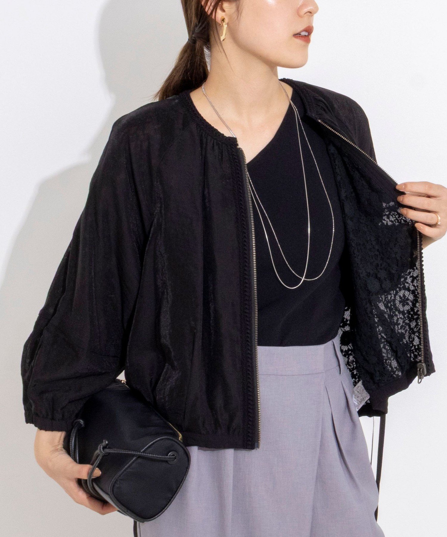 【ノーリーズ/NOLLEY'S】の【MARILYN MOON/マリリーンムーン】reversible sheer lace blouson インテリア・キッズ・メンズ・レディースファッション・服の通販 founy(ファウニー) 　ファッション　Fashion　レディースファッション　Fashion for Women　アウター　Coat / Outerwear Collection　ブルゾンジャケット・スポーティアウター　Blouson Jackets　エレガント 上品　Elegant　サマー　Summer, Summer Style　シアー　Sheer, See-Through　バランス　Balance, Style Balance　ブルゾン　Blouson, Bomber Jacket　ボトム　Bottoms, Lower Wear　レース　Lace, Lace Fabric　おすすめ　Recommended / Our Picks　ビジネス 仕事 通勤　Business / Work / Commuting　2026年　2026　2026春夏・S/S　Spring/Summer 2026 SS26　ブラック|ID: prp329100004975256 ipo3291000000037297023