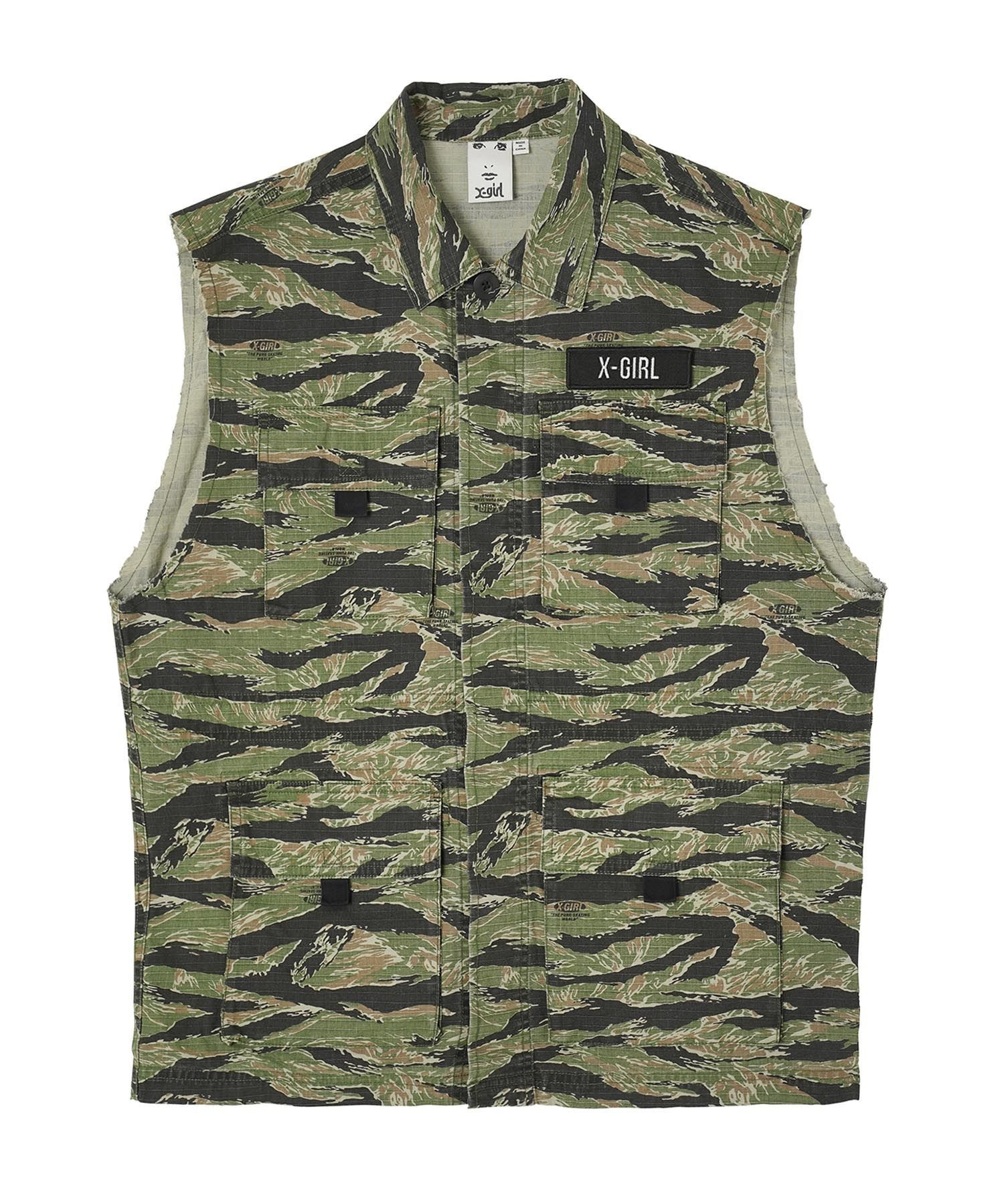 【エックスガール/X-girl】のMILITARY SLEEVELESS SHIRT インテリア・キッズ・メンズ・レディースファッション・服の通販 founy(ファウニー) 　ファッション　Fashion　レディースファッション　Fashion for Women　トップス・カットソー　Cut & Sew Tops　シャツ・ブラウス・オフィスカジュアル　Elegant Blouses & Button-Ups　カットオフ　Cut-Off Design　ビッグ　Big, Oversized　ベスト　Vest, Waistcoat　ポケット　Pocket, Pocket Detail　ミリタリー　Military, Army Style　無地　Plain, Solid Color　リップ　Lip, Lip Motif　MULTI|ID: prp329100004975269 ipo3291000000037297077