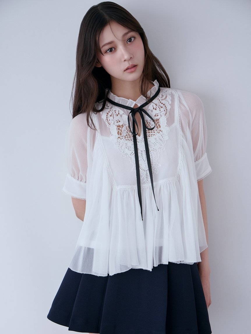 【スナイデル/SNIDEL】のエンブロイダリー楊柳ブラウス インテリア・キッズ・メンズ・レディースファッション・服の通販 founy(ファウニー) 　ファッション　Fashion　レディースファッション　Fashion for Women　トップス・カットソー　Cut & Sew Tops　シャツ・ブラウス・オフィスカジュアル　Elegant Blouses & Button-Ups　おすすめ　Recommended / Our Picks　インナー　Innerwear　ウェーブ　Wavy Pattern　エンブロイダリー　Embroidery Design　スマート　Smart, Elegant　デニム　Denim, Jeans Material　ボトム　Bottoms, Lower Wear　レース　Lace, Lace Fabric　夏　Summer　春　Spring　S/S・春夏　SS, Spring/Summer, Warm Season　MIX[930]|ID: prp329100004975285 ipo3291000000037297173