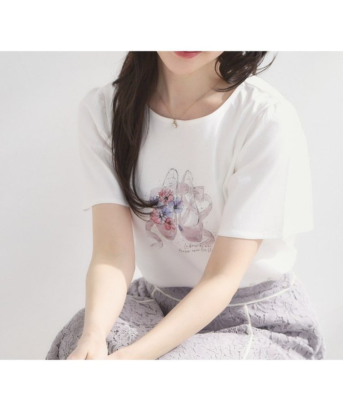 【クチュール ブローチ/Couture Brooch】の【接触冷感・UVカット・洗える】トゥシューズプリントTシャツ インテリア・キッズ・メンズ・レディースファッション・服の通販 founy(ファウニー) https://founy.com/ ファッション Fashion レディースファッション Fashion for Women コンパクト Compact, Small Size シューズ Shoes, Footwear スリーブ Sleeve, Long Sleeve / Short Sleeve チェック Check, Plaid, Tartan バレエ Ballet, Ballet Style パール Pearl, Pearl Accent フェミニン Feminine, Girly フレア Flare, Flared プリント Print, Printed Pattern モチーフ Motif, Design Theme エレガント 上品 Elegant 定番 Standard, Basic Item 洗える Machine Washable |ID: prp329100004975295 ipo3291000000037366110
