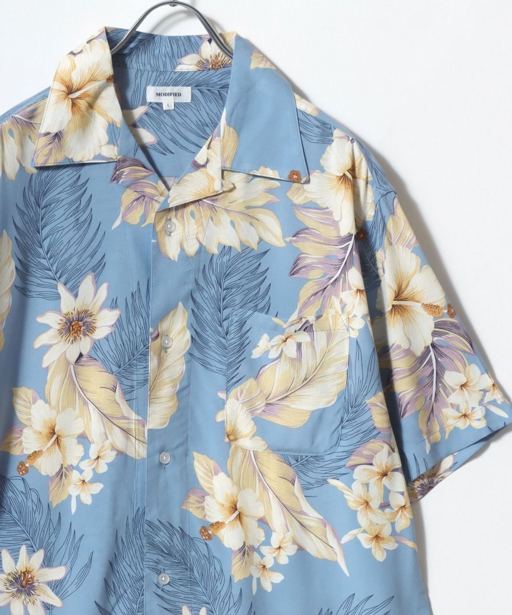 【サロン ハミュー/salong hameu】のアロハシャツ メンズ レーヨン ユニセックス 柄シャツ オープンカラー オーバーサイズ レディース ユニセックス インテリア・キッズ・メンズ・レディースファッション・服の通販 founy(ファウニー) 　ファッション　Fashion　レディースファッション　Fashion for Women　トップス・カットソー　Cut & Sew Tops　シャツ・ブラウス・オフィスカジュアル　Elegant Blouses & Button-Ups　インナー　Innerwear　オックス　Oxford Fabric　ヴィンテージ　Vintage Style　カラフル　Colorful Design　カーディガン　Cardigan, Knitwear　キャップ　Cap, Baseball Cap　サンダル　Sandals, Summer Shoes　シアー　Sheer, See-Through　シフォン　Chiffon, Lightweight Fabric　ショルダー　Shoulder, Shoulder Strap　ショーツ　Shorts, Short Pants　ショート　Short, Short Length　ジーンズ　Jeans, Denim Pants　ストライプ　Stripe, Striped Pattern　スニーカー　Sneakers, Trainers　タンク　Tank Top, Sleeveless Top　デニム　Denim, Jeans Material　トレンド　Trend, Trending Now　ドレープ　Drape, Draping Fabric　定番　Standard, Basic Item　ノースリーブ　Sleeveless, No-Sleeve　ハーフ　Half, Half-Length　パーカー　Hoodie, Parka　フレア　Flare, Flared　ブロード　Broadcloth, Fine Cotton　ボタニカル　Botanical, Floral Pattern　ブルー系その他2|ID: prp329100004975310 ipo3291000000037297326