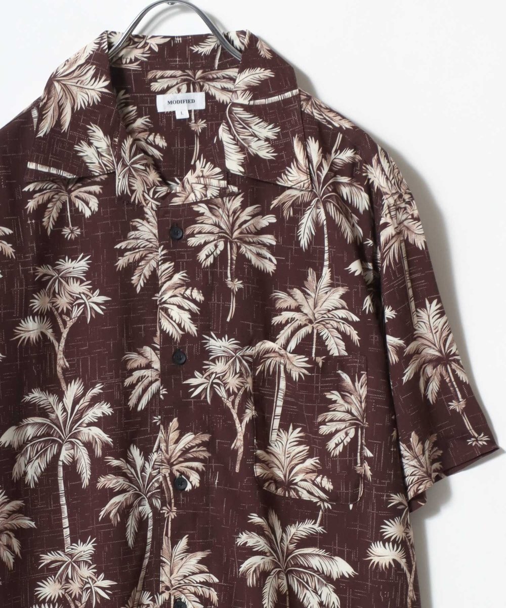 【サロン ハミュー/salong hameu】のアロハシャツ メンズ レーヨン ユニセックス 柄シャツ オープンカラー オーバーサイズ レディース ユニセックス インテリア・キッズ・メンズ・レディースファッション・服の通販 founy(ファウニー) 　ファッション　Fashion　レディースファッション　Fashion for Women　トップス・カットソー　Cut & Sew Tops　シャツ・ブラウス・オフィスカジュアル　Elegant Blouses & Button-Ups　インナー　Innerwear　オックス　Oxford Fabric　ヴィンテージ　Vintage Style　カラフル　Colorful Design　カーディガン　Cardigan, Knitwear　キャップ　Cap, Baseball Cap　サンダル　Sandals, Summer Shoes　シアー　Sheer, See-Through　シフォン　Chiffon, Lightweight Fabric　ショルダー　Shoulder, Shoulder Strap　ショーツ　Shorts, Short Pants　ショート　Short, Short Length　ジーンズ　Jeans, Denim Pants　ストライプ　Stripe, Striped Pattern　スニーカー　Sneakers, Trainers　タンク　Tank Top, Sleeveless Top　デニム　Denim, Jeans Material　トレンド　Trend, Trending Now　ドレープ　Drape, Draping Fabric　定番　Standard, Basic Item　ノースリーブ　Sleeveless, No-Sleeve　ハーフ　Half, Half-Length　パーカー　Hoodie, Parka　フレア　Flare, Flared　ブロード　Broadcloth, Fine Cotton　ボタニカル　Botanical, Floral Pattern　ブラウン系その他2|ID: prp329100004975310 ipo3291000000037297330
