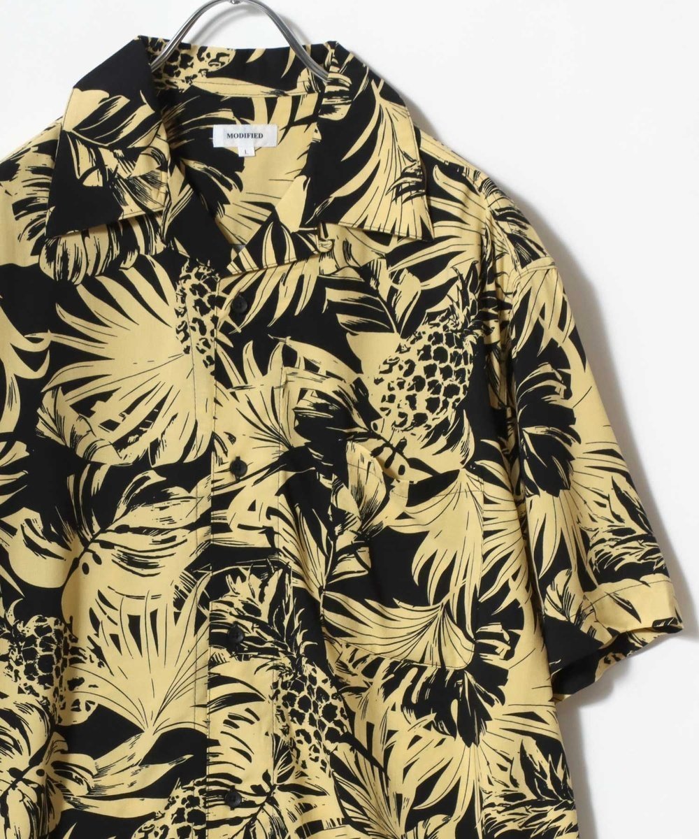 【サロン ハミュー/salong hameu】のアロハシャツ メンズ レーヨン ユニセックス 柄シャツ オープンカラー オーバーサイズ レディース ユニセックス インテリア・キッズ・メンズ・レディースファッション・服の通販 founy(ファウニー) 　ファッション　Fashion　レディースファッション　Fashion for Women　トップス・カットソー　Cut & Sew Tops　シャツ・ブラウス・オフィスカジュアル　Elegant Blouses & Button-Ups　インナー　Innerwear　オックス　Oxford Fabric　ヴィンテージ　Vintage Style　カラフル　Colorful Design　カーディガン　Cardigan, Knitwear　キャップ　Cap, Baseball Cap　サンダル　Sandals, Summer Shoes　シアー　Sheer, See-Through　シフォン　Chiffon, Lightweight Fabric　ショルダー　Shoulder, Shoulder Strap　ショーツ　Shorts, Short Pants　ショート　Short, Short Length　ジーンズ　Jeans, Denim Pants　ストライプ　Stripe, Striped Pattern　スニーカー　Sneakers, Trainers　タンク　Tank Top, Sleeveless Top　デニム　Denim, Jeans Material　トレンド　Trend, Trending Now　ドレープ　Drape, Draping Fabric　定番　Standard, Basic Item　ノースリーブ　Sleeveless, No-Sleeve　ハーフ　Half, Half-Length　パーカー　Hoodie, Parka　フレア　Flare, Flared　ブロード　Broadcloth, Fine Cotton　ボタニカル　Botanical, Floral Pattern　ブラック×イエロー|ID: prp329100004975310 ipo3291000000037297335