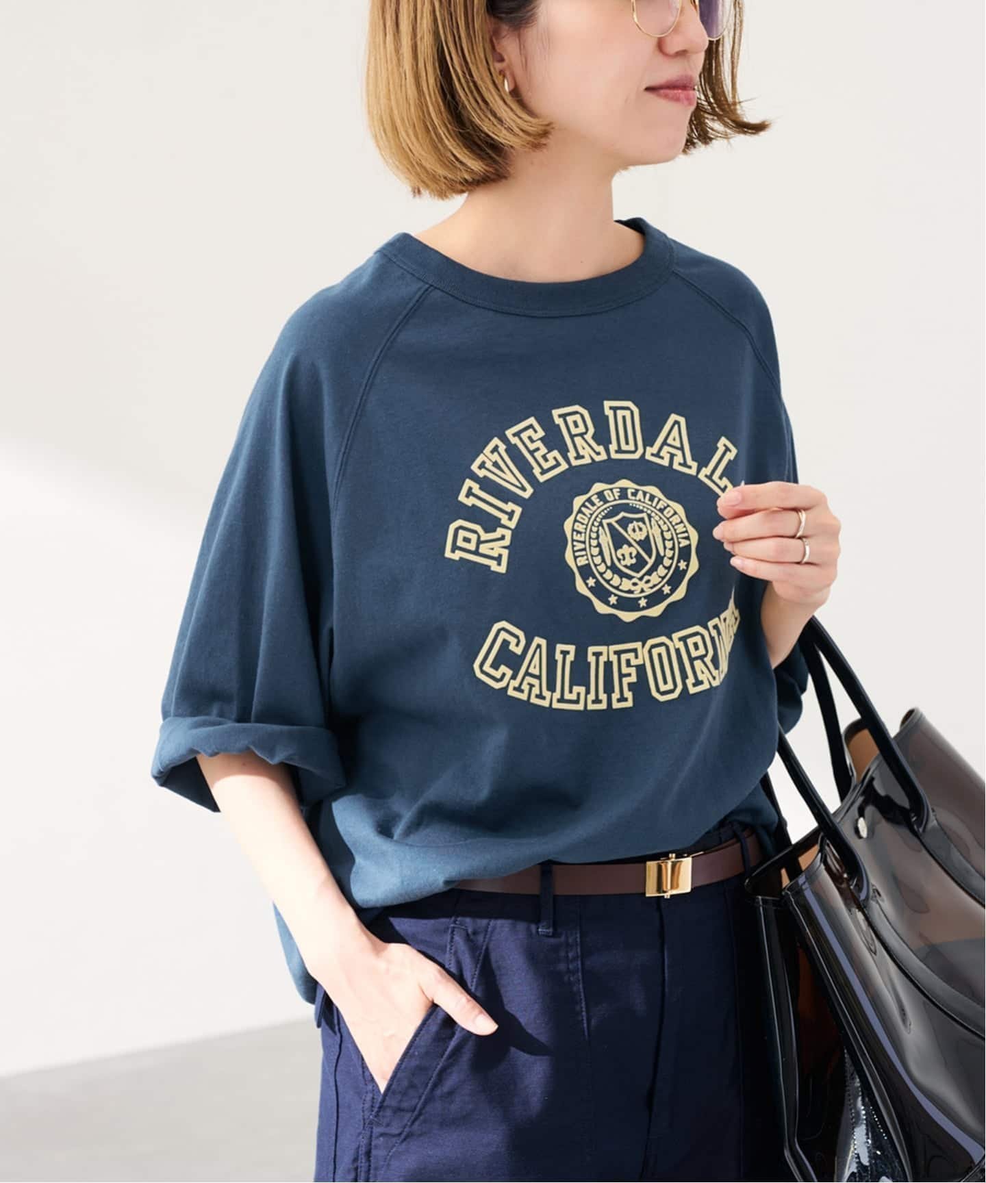 【フレームワーク/FRAMeWORK】のCHAMPION/チャンピオン 別注14s/1 Jesey RAGLAN Tシャツ インテリア・キッズ・メンズ・レディースファッション・服の通販 founy(ファウニー) 　ファッション　Fashion　レディースファッション　Fashion for Women　トップス・カットソー　Cut & Sew Tops　シャツ・ブラウス・オフィスカジュアル　Elegant Blouses & Button-Ups　ロングTシャツ・Tシャツ　Longline T-Shirts & Tees　スリーブ　Sleeve, Long Sleeve / Short Sleeve　ニューヨーク　New York, NYC Style　プリント　Print, Printed Pattern　人気　Popular, Best Seller　別注　Limited Edition, Custom Order　ネイビー|ID: prp329100004975332 ipo3291000000037297462