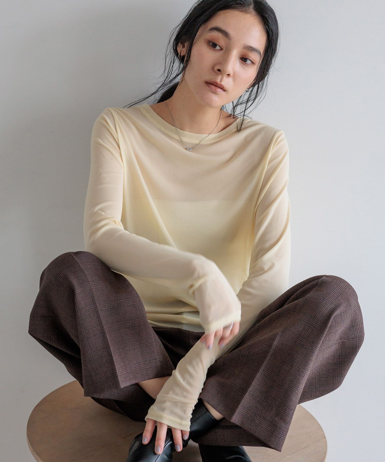 【ローリーズファーム/LOWRYS FARM】のナイロンシアータイトLS インテリア・キッズ・メンズ・レディースファッション・服の通販 founy(ファウニー) 　ファッション　Fashion　レディースファッション　Fashion for Women　おすすめ　Recommended / Our Picks　インナー　Innerwear　サロペット　Overalls, Salopette　シアー　Sheer, See-Through　ジャケット　Jacket, Outerwear　ベスト　Vest, Waistcoat　メッシュ　Mesh, Net Fabric　イエロー|ID: prp329100004975346 ipo3291000000037297541