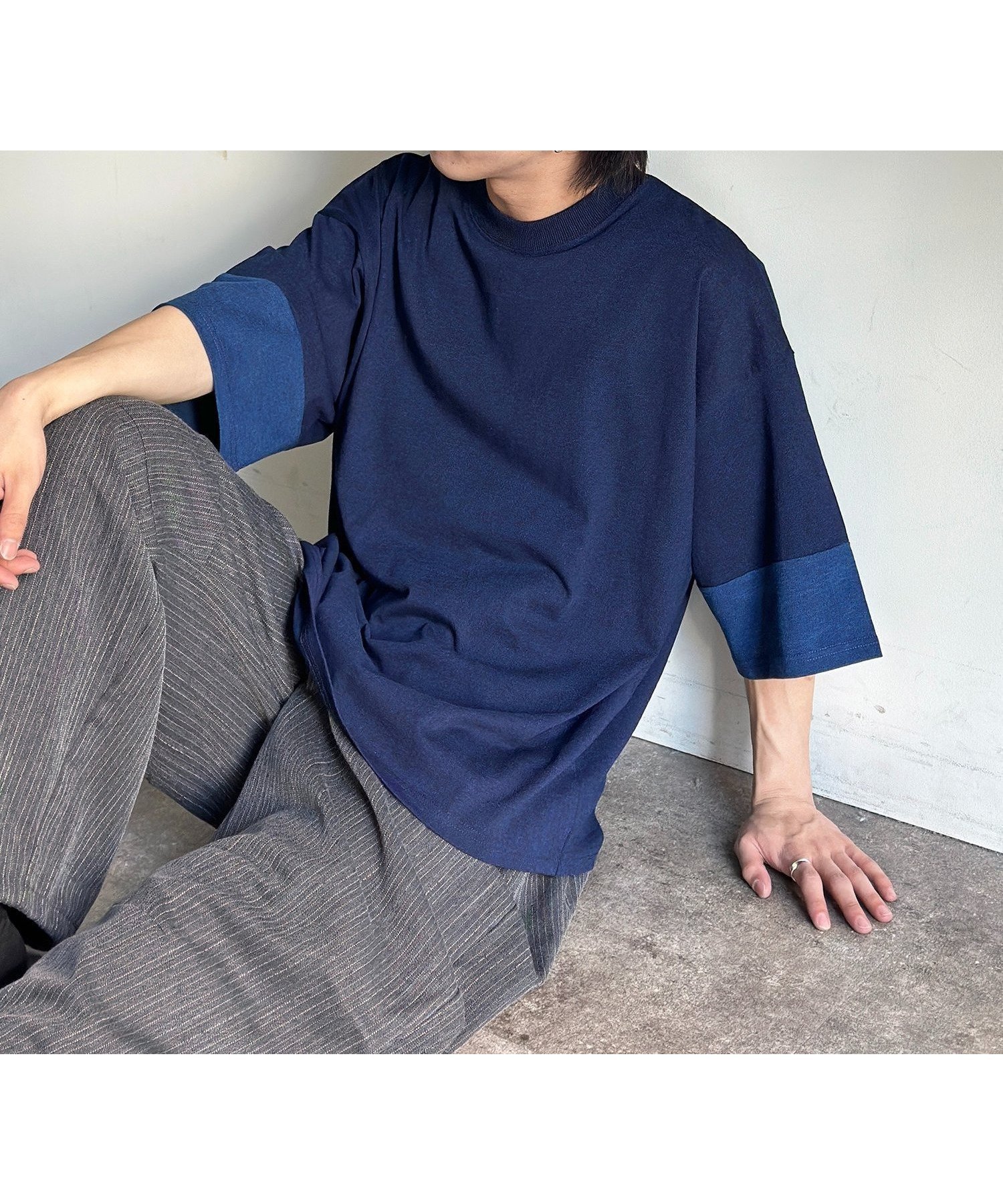【シーピーシーエム/CPCM】のカットデニム袖配色T インテリア・キッズ・メンズ・レディースファッション・服の通販 founy(ファウニー) 　ファッション　Fashion　レディースファッション　Fashion for Women　トップス・カットソー　Cut & Sew Tops　ヴィンテージ　Vintage Style　カットソー　Cut and Sewn Top　カーゴパンツ　Cargo Pants, Utility Pants　キャップ　Cap, Baseball Cap　スニーカー　Sneakers, Trainers　スラックス　Slacks, Dress Pants　デニム　Denim, Jeans Material　ハーフ　Half, Half-Length　リラックス　Relax, Relaxed Fit　ワイド　Wide, Wide Fit　おすすめ　Recommended / Our Picks　夏　Summer　ネイビー|ID: prp329100004975359 ipo3291000000037297597