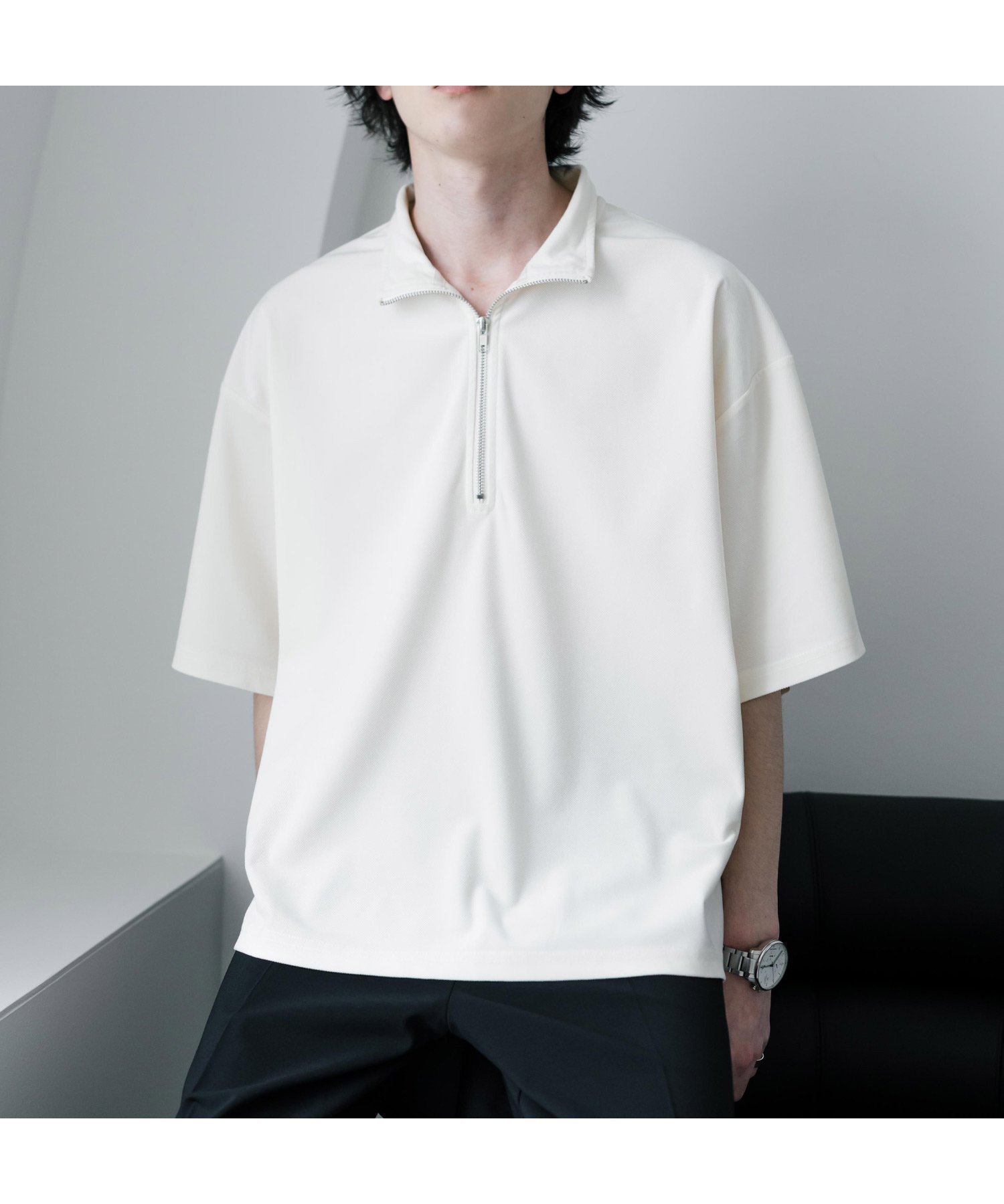 【ロッキーモンロー/Rocky Monroe】のオーバーサイズフェイクスエードハーフジップ半袖プルオーバー インテリア・キッズ・メンズ・レディースファッション・服の通販 founy(ファウニー) 　ファッション　Fashion　レディースファッション　Fashion for Women　トップス・カットソー　Cut & Sew Tops　カジュアルプルオーバー・ニットトップス　Pullovers & Knit Tops / Casual Pullovers　インナー　Innerwear　軽量　Lightweight, Ultra Light　スリット　Slit, Slit Detail　トレンド　Trend, Trending Now　ドレープ　Drape, Draping Fabric　バランス　Balance, Style Balance　半袖　Short Sleeve, Half Sleeve　メンズ　Men's, Menswear　リラックス　Relax, Relaxed Fit　ワイド　Wide, Wide Fit　再入荷　Restock / Back in Stock　おすすめ　Recommended / Our Picks　エレガント 上品　Elegant　オフ|ID: prp329100004975372 ipo3291000000037297646