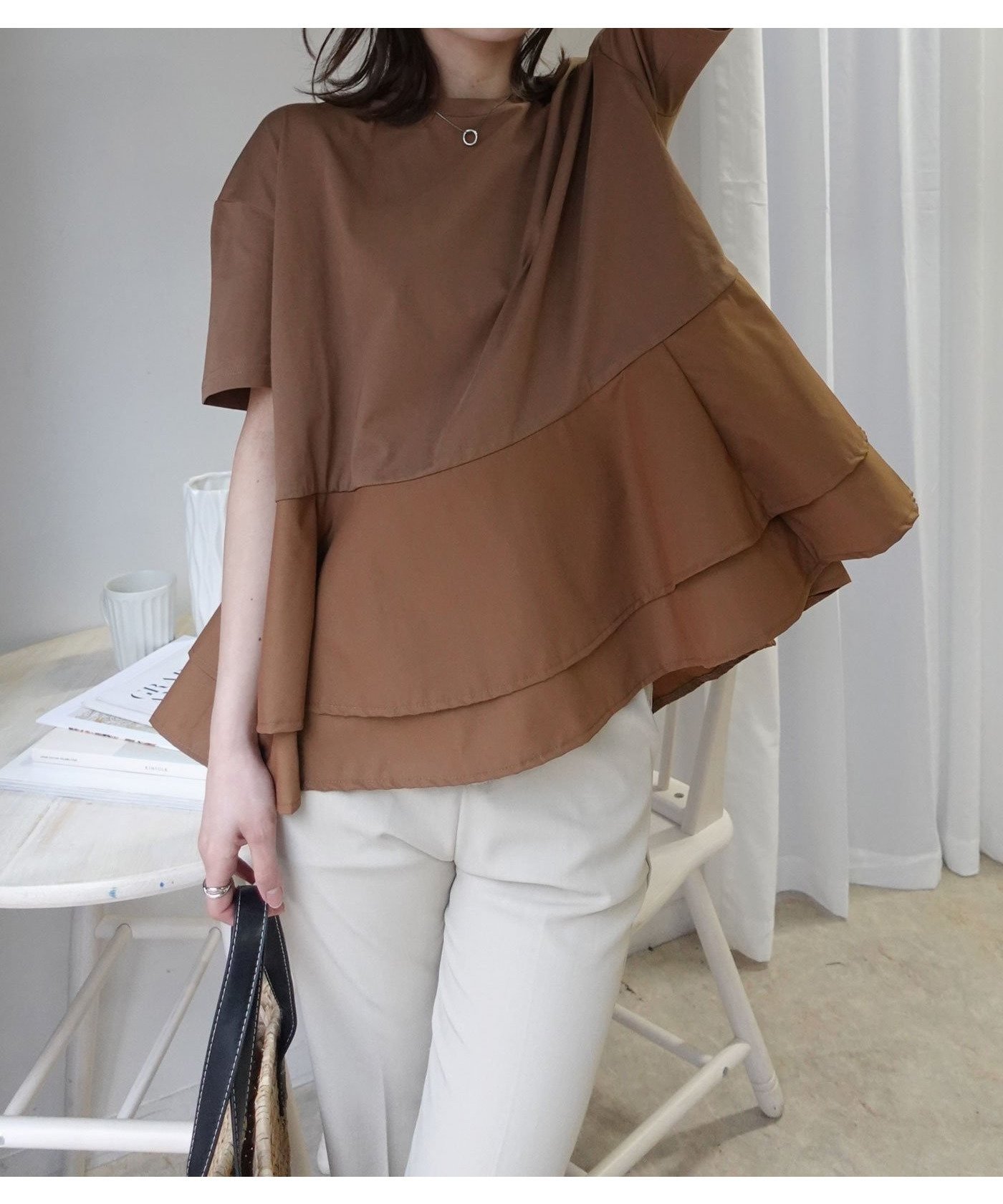 【コーナーズ/CORNERS】の【機能素材】ペプラムフレアTシャツ【接触冷感】【UV加工】【吸水速乾】 インテリア・キッズ・メンズ・レディースファッション・服の通販 founy(ファウニー) 　ファッション　Fashion　レディースファッション　Fashion for Women　トップス・カットソー　Cut & Sew Tops　シャツ・ブラウス・オフィスカジュアル　Elegant Blouses & Button-Ups　ロングTシャツ・Tシャツ　Longline T-Shirts & Tees　フレア　Flare, Flared　ペプラム　Peplum, Flared Hem　吸水　Absorbent, Quick-Dry　キャメル|ID: prp329100004975385 ipo3291000000037297694