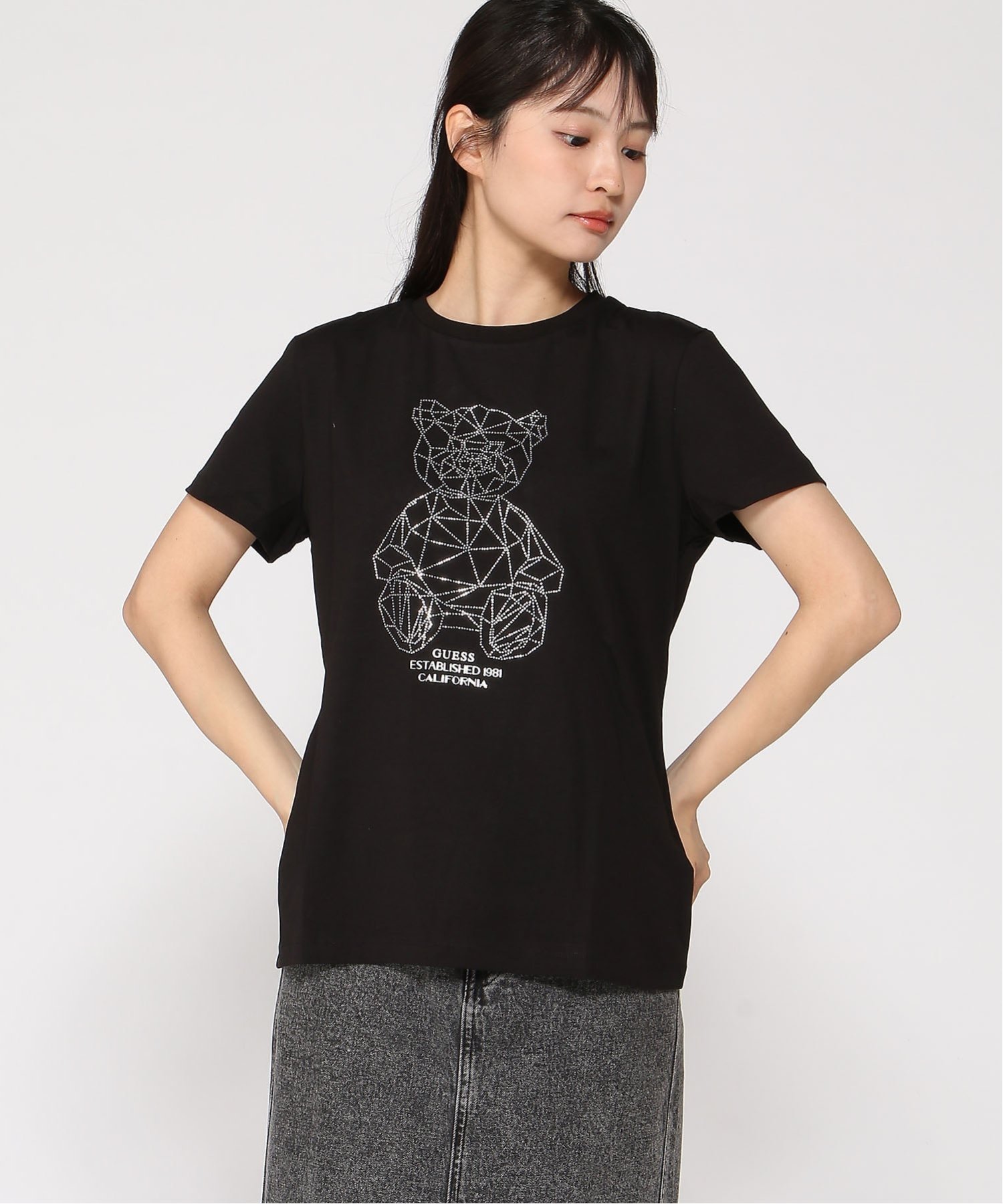 【ゲス/GUESS】のGUESS/ROMY Tee インテリア・キッズ・メンズ・レディースファッション・服の通販 founy(ファウニー) 　ファッション　Fashion　レディースファッション　Fashion for Women　ショート　Short, Short Length　スリーブ　Sleeve, Long Sleeve / Short Sleeve　フォルム　Silhouette, Form　ベーシック　Basic, Essential　ブラック|ID: prp329100004975397 ipo3291000000037297739