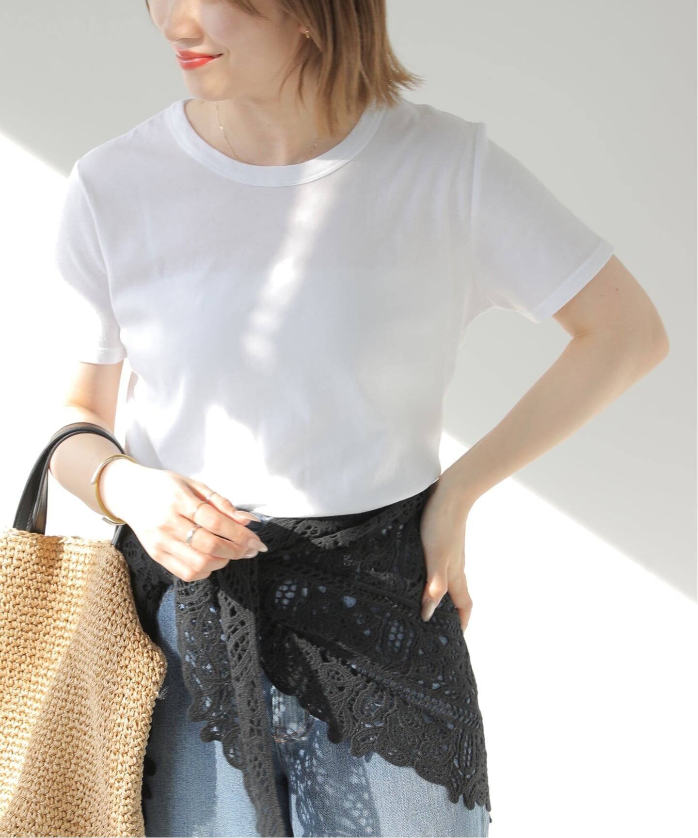 【ジャーナルスタンダード レリューム/JOURNAL STANDARD relume】のシアーツイストコットンハーフスリーブTEE インテリア・キッズ・メンズ・レディースファッション・服の通販 founy(ファウニー) 　ファッション　Fashion　レディースファッション　Fashion for Women　2026年　2026　2026春夏・S/S　Spring/Summer 2026 SS26　インナー　Innerwear　カーディガン　Cardigan, Knitwear　スリーブ　Sleeve, Long Sleeve / Short Sleeve　ハーフ　Half, Half-Length　ベーシック　Basic, Essential　半袖　Short Sleeve, Half Sleeve　夏　Summer　ホワイト|ID: prp329100004975404 ipo3291000000037297767