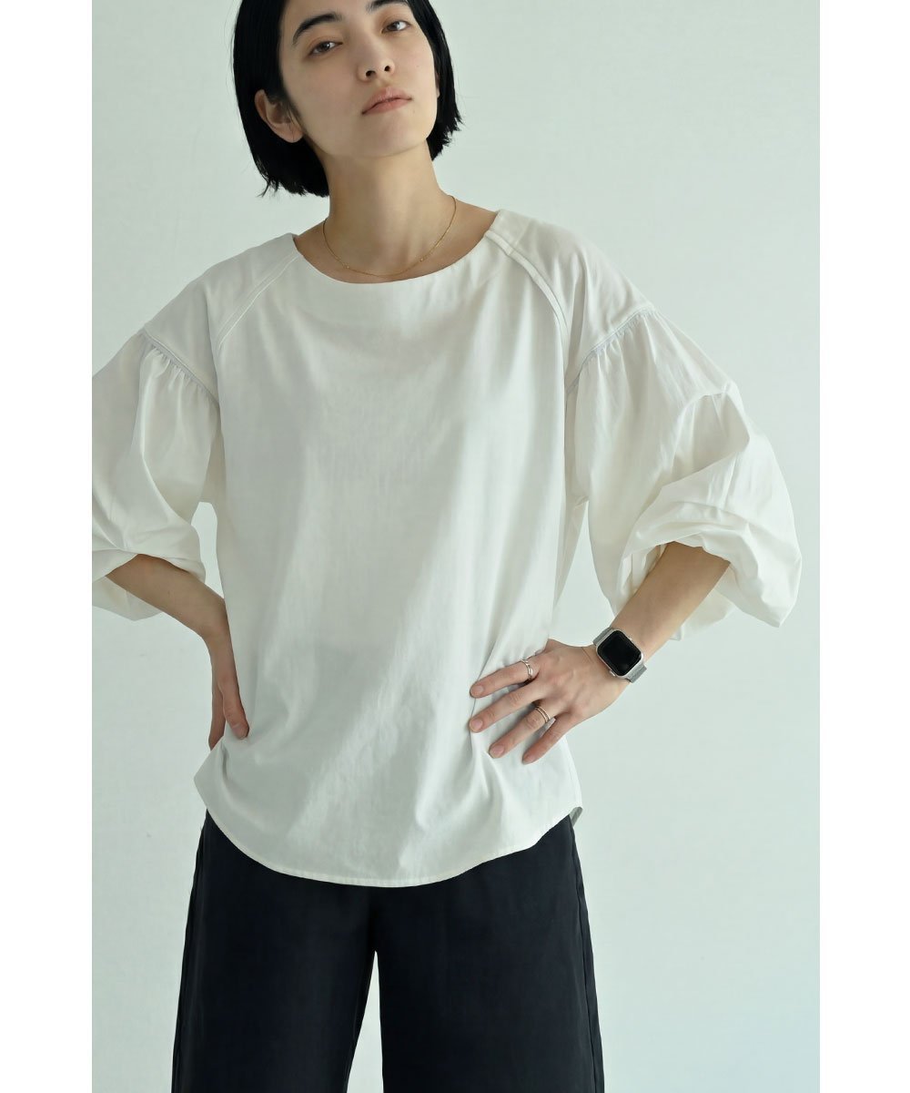 【マージュール/marjour】のSILKET BODY TUCK SLEEVE TOP インテリア・キッズ・メンズ・レディースファッション・服の通販 founy(ファウニー) 　ファッション　Fashion　レディースファッション　Fashion for Women　トップス・カットソー　Cut & Sew Tops　なめらか　Smooth, Silky Texture　カットソー　Cut and Sewn Top　シルケット　Silket, Silky Cotton　シンプル　Simple, Minimal　ストレッチ　Stretch, Stretchy Fabric　スリーブ　Sleeve, Long Sleeve / Short Sleeve　バランス　Balance, Style Balance　ボトム　Bottoms, Lower Wear　ポケット　Pocket, Pocket Detail　OFFWHITE|ID: prp329100004975407 ipo3291000000037297779