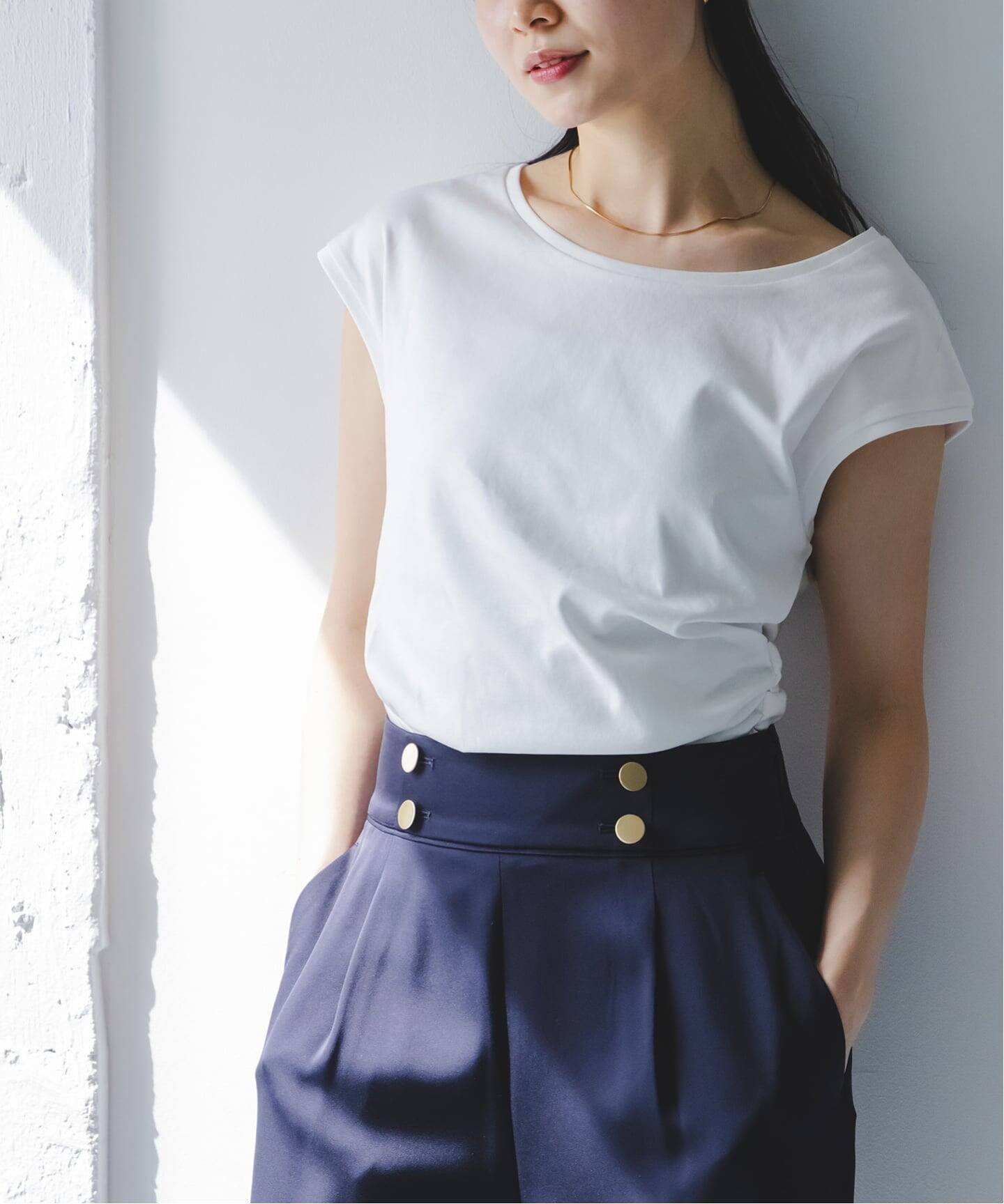 【ノーブル / スピック&スパン/NOBLE / Spick & Span】の《接触冷感》ウエストギャザーコンパクトT インテリア・キッズ・メンズ・レディースファッション・服の通販 founy(ファウニー) 　ファッション　Fashion　レディースファッション　Fashion for Women　ギャザー　Gathered, Ruffled　シンプル　Simple, Minimal　ストレッチ　Stretch, Stretchy Fabric　ドレープ　Drape, Draping Fabric　夏　Summer　ホワイト|ID: prp329100004975436 ipo3291000000037297870