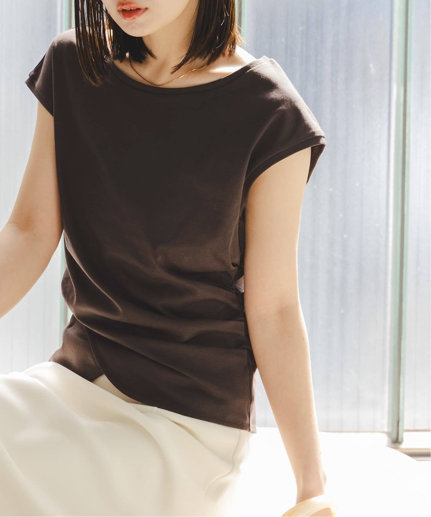 【ノーブル / スピック&スパン/NOBLE / Spick & Span】の《接触冷感》ウエストギャザーコンパクトT インテリア・キッズ・メンズ・レディースファッション・服の通販 founy(ファウニー) 　ファッション　Fashion　レディースファッション　Fashion for Women　ギャザー　Gathered, Ruffled　シンプル　Simple, Minimal　ストレッチ　Stretch, Stretchy Fabric　ドレープ　Drape, Draping Fabric　夏　Summer　ブラウン|ID: prp329100004975436 ipo3291000000037297871
