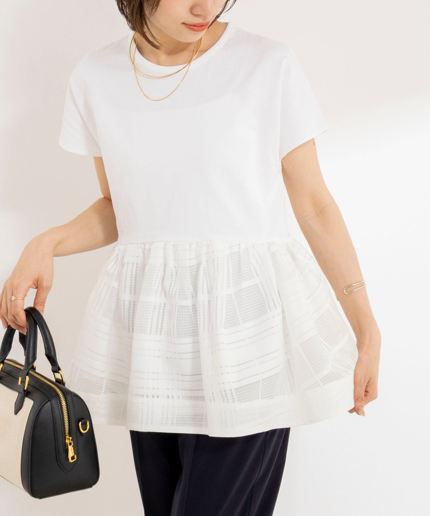 【ノーリーズ/NOLLEY'S】のウォッシャブル布帛切り替えプルオーバー インテリア・キッズ・メンズ・レディースファッション・服の通販 founy(ファウニー) 　ファッション　Fashion　レディースファッション　Fashion for Women　トップス・カットソー　Cut & Sew Tops　カジュアルプルオーバー・ニットトップス　Pullovers & Knit Tops / Casual Pullovers　ウォッシャブル　Machine Washable　カットソー　Cut and Sewn Top　チェック　Check, Plaid, Tartan　ミックス　Mix, Mixed Style　ランダム　Random, Irregular　おすすめ　Recommended / Our Picks　エレガント 上品　Elegant　2026年　2026　2026春夏・S/S　Spring/Summer 2026 SS26　オフホワイト|ID: prp329100004975461 ipo3291000000037297979