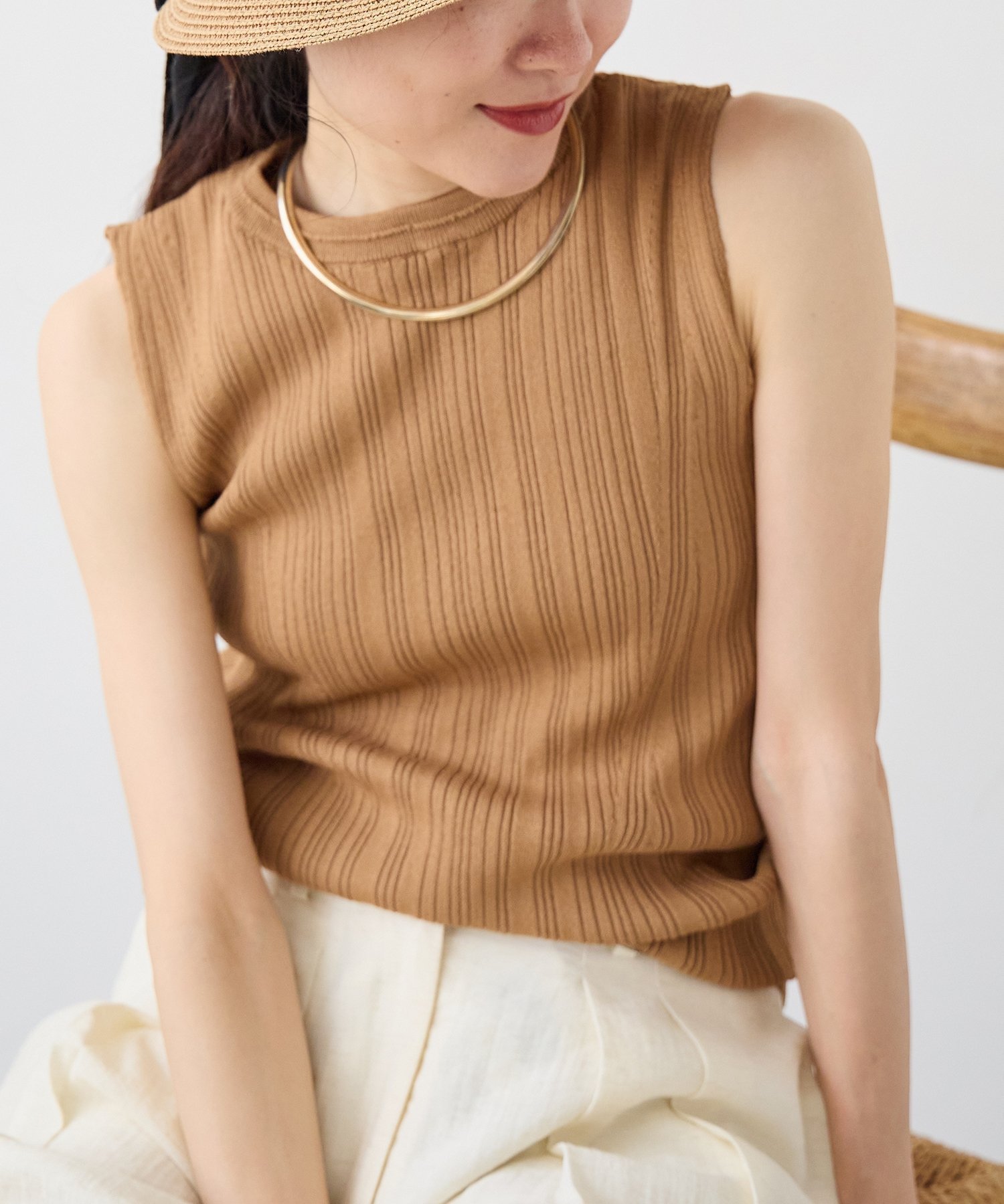 【ルクールブラン/le.coeur blanc】の《WEB限定アイテム》ランダムリブノースリーブトップス インテリア・キッズ・メンズ・レディースファッション・服の通販 founy(ファウニー) 　ファッション　Fashion　レディースファッション　Fashion for Women　トップス・カットソー　Cut & Sew Tops　キャミソール&ノースリーブ　Camisoles & Sleeveless Tops　キャメル|ID: prp329100004975469 ipo3291000000037298020