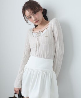 【マジェスティック レゴン/MAJESTIC LEGON】のリボンレイヤードライクトップス 大人の最旬トレンドファッション＆コーディネート founy(ファウニー) ファッション Fashion レディースファッション Fashion for Women トップス・カットソー Cut & Sew Tops コンパクト Compact, Small Size ダウン Down, Puffer デニム Denim, Jeans Material ドッキング Docking, Mixed Material フレア Flare, Flared フロント Front, Front Design プレート Plate, Dish ボトム Bottoms, Lower Wear リブニット Rib Knit, Ribbed Knit レース Lace, Lace Fabric 再入荷 Restock / Back in Stock |ID:prp329100004975470