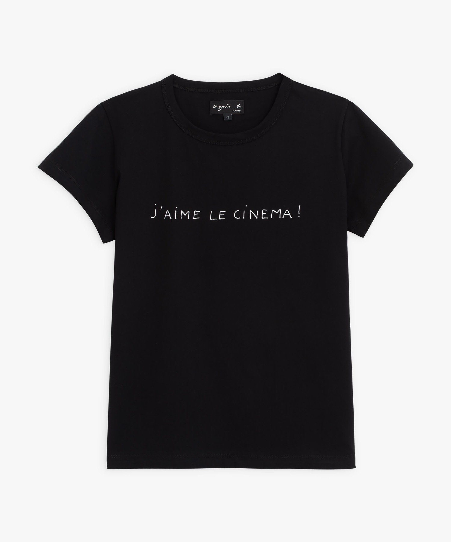 【アニエスベー ファム/agnes b. FEMME】のメッセージ プリント コットン 半袖 Tシャツ J aime le cinema! インテリア・キッズ・メンズ・レディースファッション・服の通販 founy(ファウニー) 　ファッション　Fashion　レディースファッション　Fashion for Women　トップス・カットソー　Cut & Sew Tops　シャツ・ブラウス・オフィスカジュアル　Elegant Blouses & Button-Ups　ロングTシャツ・Tシャツ　Longline T-Shirts & Tees　コレクション　Collection, Seasonal Line　定番　Standard, Basic Item　フランス　France, French　プリント　Print, Printed Pattern　半袖　Short Sleeve, Half Sleeve　ブラック|ID: prp329100004975475 ipo3291000000037298040
