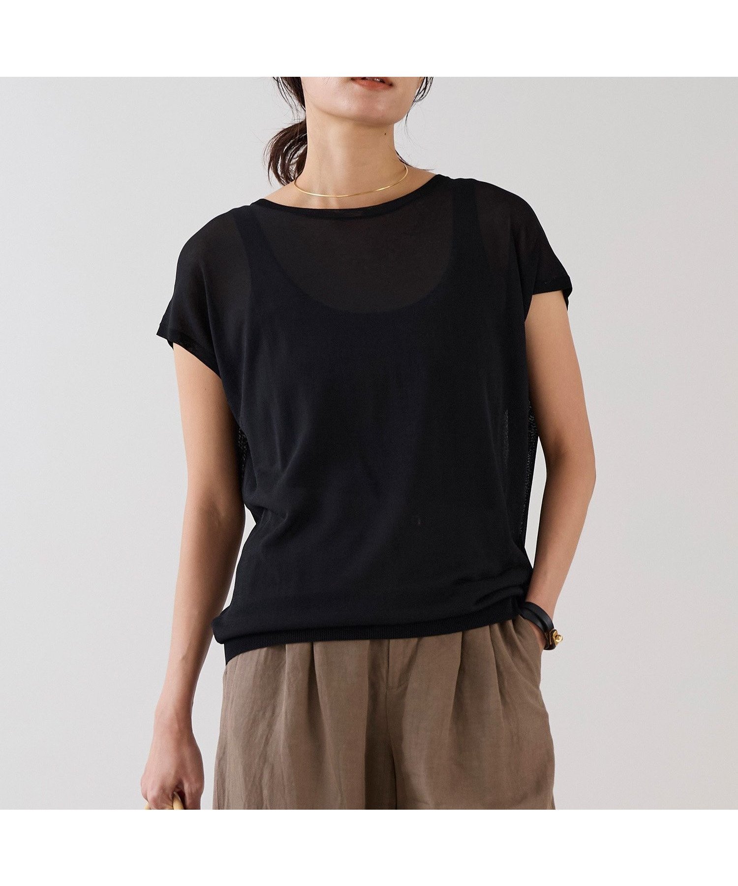【マイカ ディール/MICA & DEAL】の【marmors】バックタックフレンチスリーブニット アンサンブル対応 インテリア・キッズ・メンズ・レディースファッション・服の通販 founy(ファウニー) 　ファッション　Fashion　レディースファッション　Fashion for Women　トップス・カットソー　Cut & Sew Tops　ニット　Knit Tops & Sweaters　アンサンブルニット　Knit Ensembles & Twin Sets　アクセサリー　Fashion Accessories　アンサンブル　Ensemble Set　カーディガン　Cardigan, Knitwear　シアー　Sheer, See-Through　シンプル　Simple, Minimal　バランス　Balance, Style Balance　リラックス　Relax, Relaxed Fit　エレガント 上品　Elegant　BLACK|ID: prp329100004975486 ipo3291000000037298074