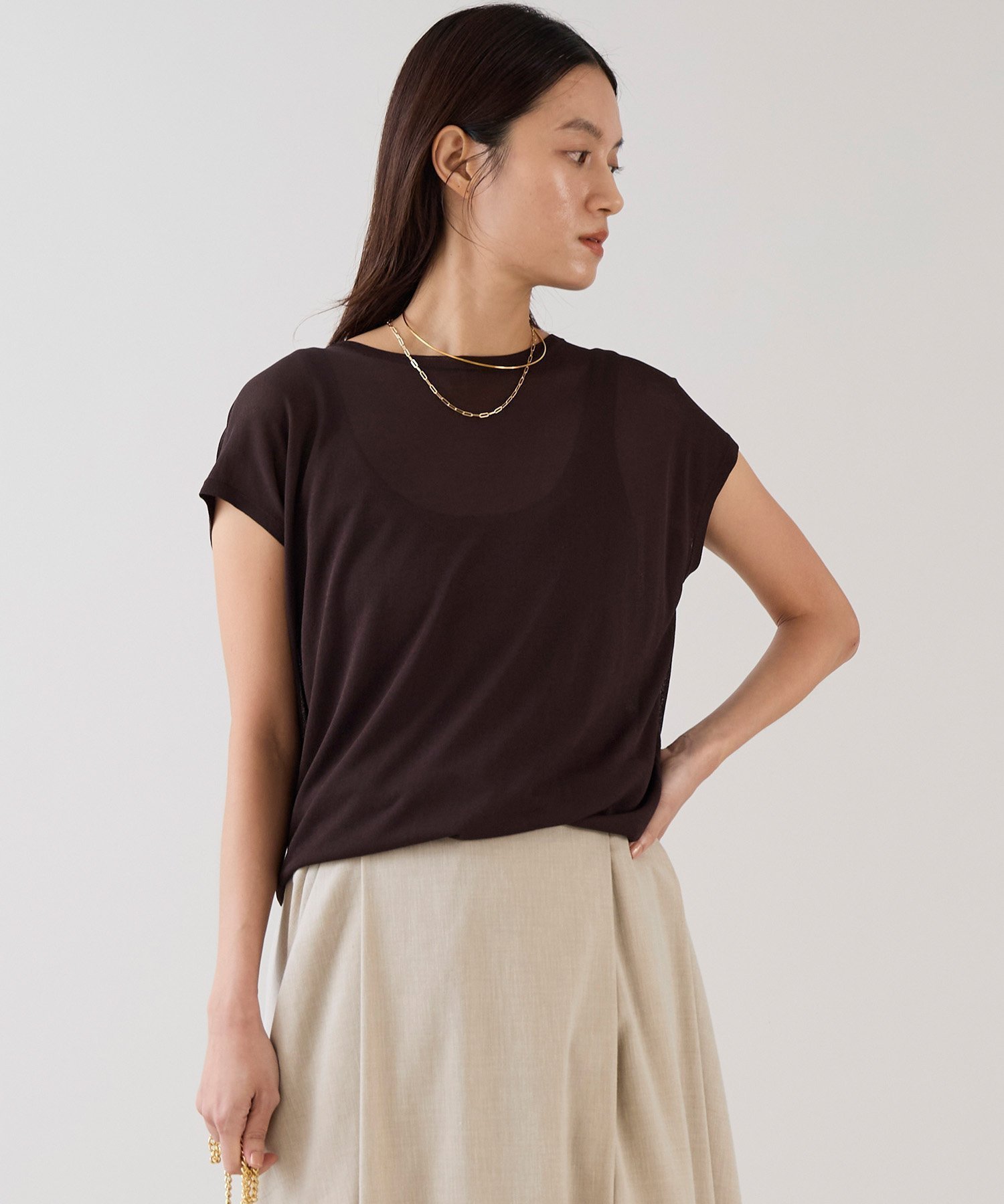 【マイカ ディール/MICA & DEAL】の【marmors】バックタックフレンチスリーブニット アンサンブル対応 インテリア・キッズ・メンズ・レディースファッション・服の通販 founy(ファウニー) 　ファッション　Fashion　レディースファッション　Fashion for Women　トップス・カットソー　Cut & Sew Tops　ニット　Knit Tops & Sweaters　アンサンブルニット　Knit Ensembles & Twin Sets　アクセサリー　Fashion Accessories　アンサンブル　Ensemble Set　カーディガン　Cardigan, Knitwear　シアー　Sheer, See-Through　シンプル　Simple, Minimal　バランス　Balance, Style Balance　リラックス　Relax, Relaxed Fit　エレガント 上品　Elegant　BROWN|ID: prp329100004975486 ipo3291000000037298076