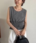 【カプリシューレマージュ/CAPRICIEUX LEMAGE】の【肩回りカバー/前後2WAY】ボーダー裾ギャザーT 大人の最旬トレンドファッション＆コーディネート founy(ファウニー) ファッション Fashion レディースファッション Fashion for Women ギャザー Gathered, Ruffled スラックス Slacks, Dress Pants ノースリーブ Sleeveless, No-Sleeve バイアス Bias, Diagonal Cut フレア Flare, Flared ボーダー Border, Stripe ルーズ Loose, Oversized thumbnail グレー|ID: prp329100004975494 ipo3291000000037298106