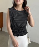 【カプリシューレマージュ/CAPRICIEUX LEMAGE】の【肩回りカバー/前後2WAY】ボーダー裾ギャザーT 大人の最旬トレンドファッション＆コーディネート founy(ファウニー) ファッション Fashion レディースファッション Fashion for Women ギャザー Gathered, Ruffled スラックス Slacks, Dress Pants ノースリーブ Sleeveless, No-Sleeve バイアス Bias, Diagonal Cut フレア Flare, Flared ボーダー Border, Stripe ルーズ Loose, Oversized thumbnail ブラック|ID: prp329100004975494 ipo3291000000037298107