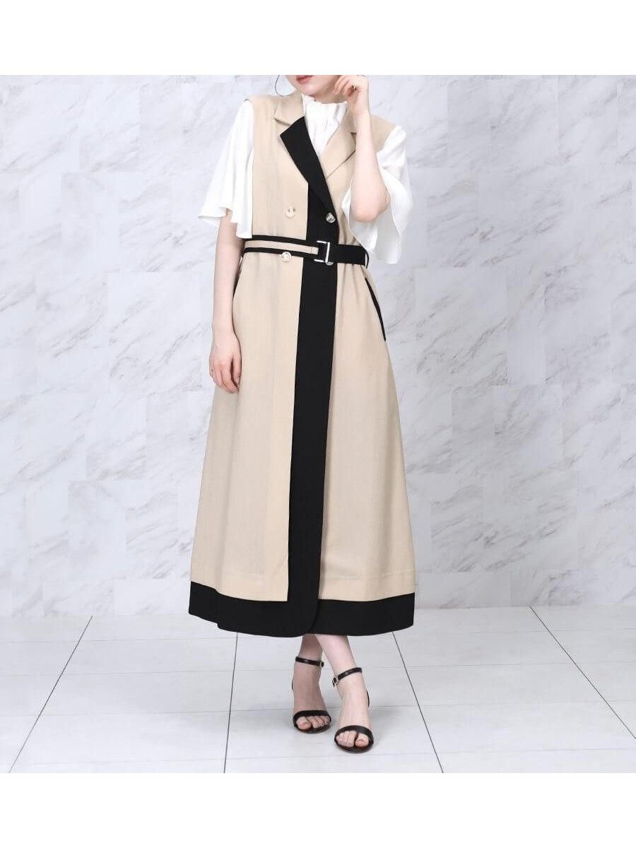 【ヴァン/Vin】のラウンドヘムバイカラージレワンピ インテリア・キッズ・メンズ・レディースファッション・服の通販 founy(ファウニー) 　ファッション　Fashion　レディースファッション　Fashion for Women　アウター　Coat / Outerwear Collection　インナー　Innerwear　春　Spring　カットソー　Cut and Sewn Top　ジャンスカ　Jumper Skirt, Pinafore Dress　人気　Popular, Best Seller　モダン　Modern, Contemporary　ロング　Long, Long-Length　S/S・春夏　SS, Spring/Summer, Warm Season　夏　Summer　エレガント 上品　Elegant　ベージュ|ID: prp329100004975544 ipo3291000000037298429
