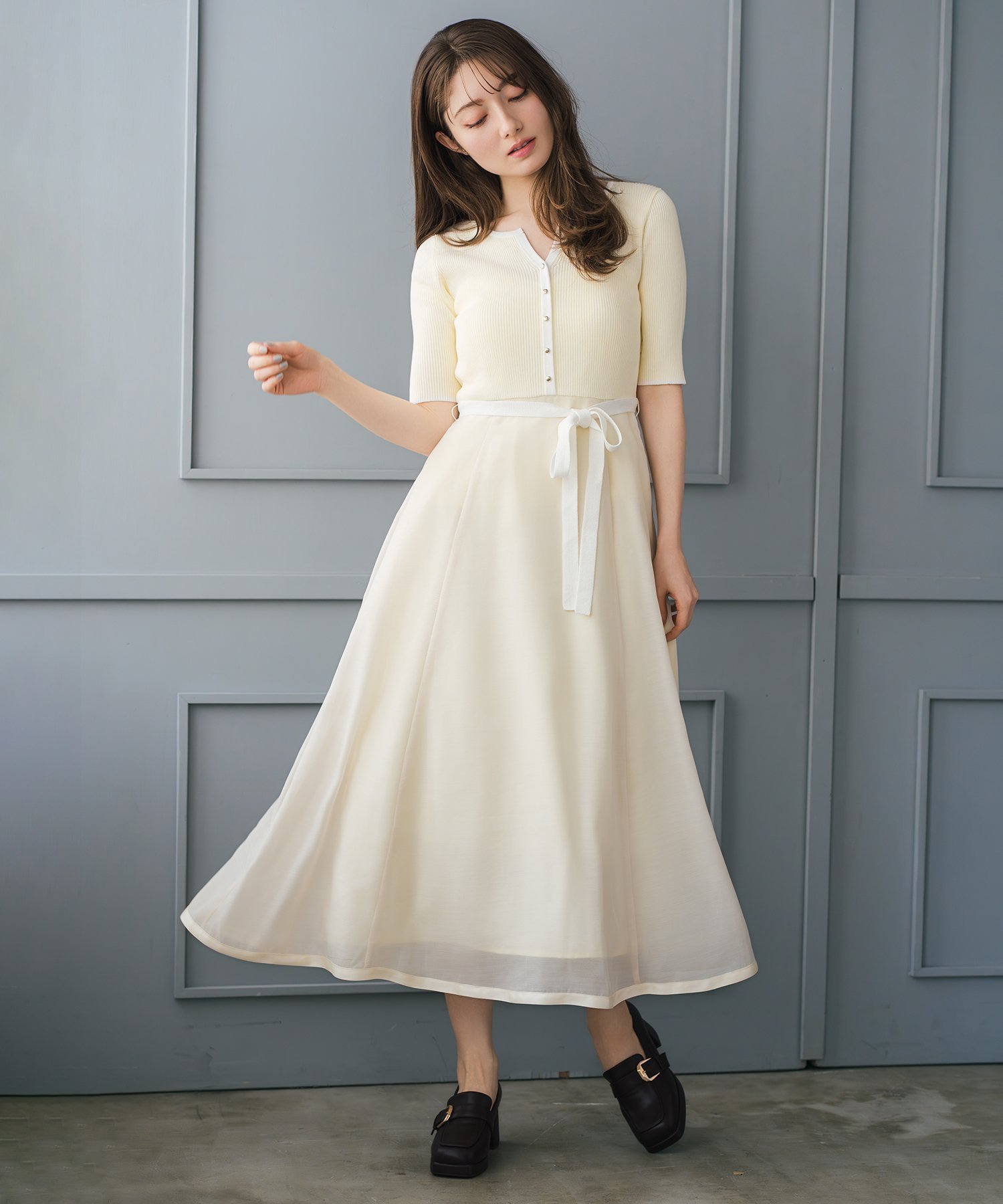 【ミッシュマッシュ/MISCH MASCH】のアソートドッキング配色ニットワンピース MM627409 インテリア・キッズ・メンズ・レディースファッション・服の通販 founy(ファウニー) 　ファッション　Fashion　レディースファッション　Fashion for Women　ワンピース　Dresses　ニットワンピース　Knit Dresses　2026年　2026　2026春夏・S/S　Spring/Summer 2026 SS26　ドッキング　Docking, Mixed Material　バランス　Balance, Style Balance　リボン　Ribbon, Bow　イエロー|ID: prp329100004975546 ipo3291000000037298438