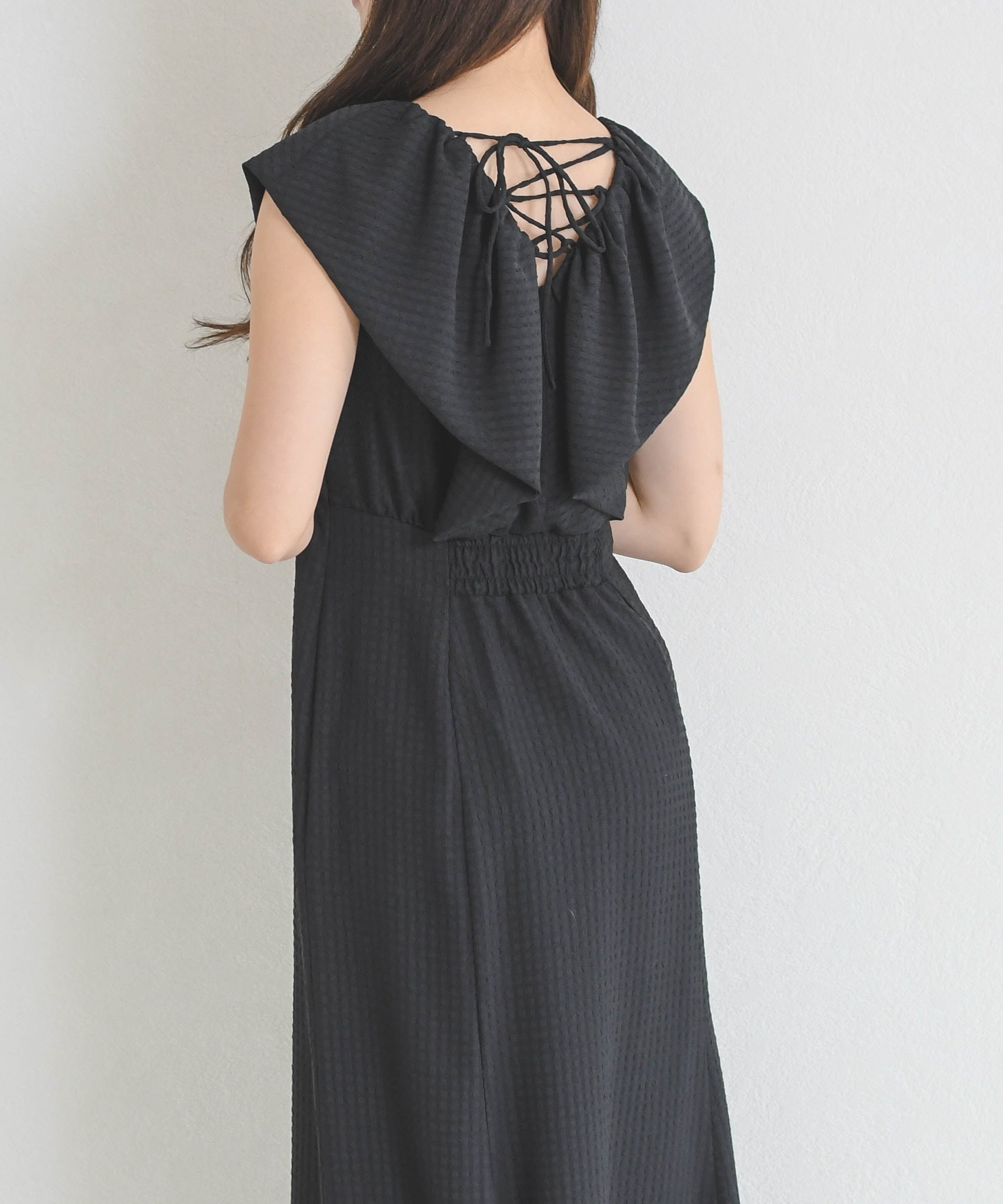 【ミッシュマッシュ/MISCH MASCH】のエンボスビッグカラーワンピース MM627414 インテリア・キッズ・メンズ・レディースファッション・服の通販 founy(ファウニー) 　ファッション　Fashion　レディースファッション　Fashion for Women　ワンピース　Dresses　ビッグ　Big, Oversized　レース　Lace, Lace Fabric　ブラック|ID: prp329100004975547 ipo3291000000037298442