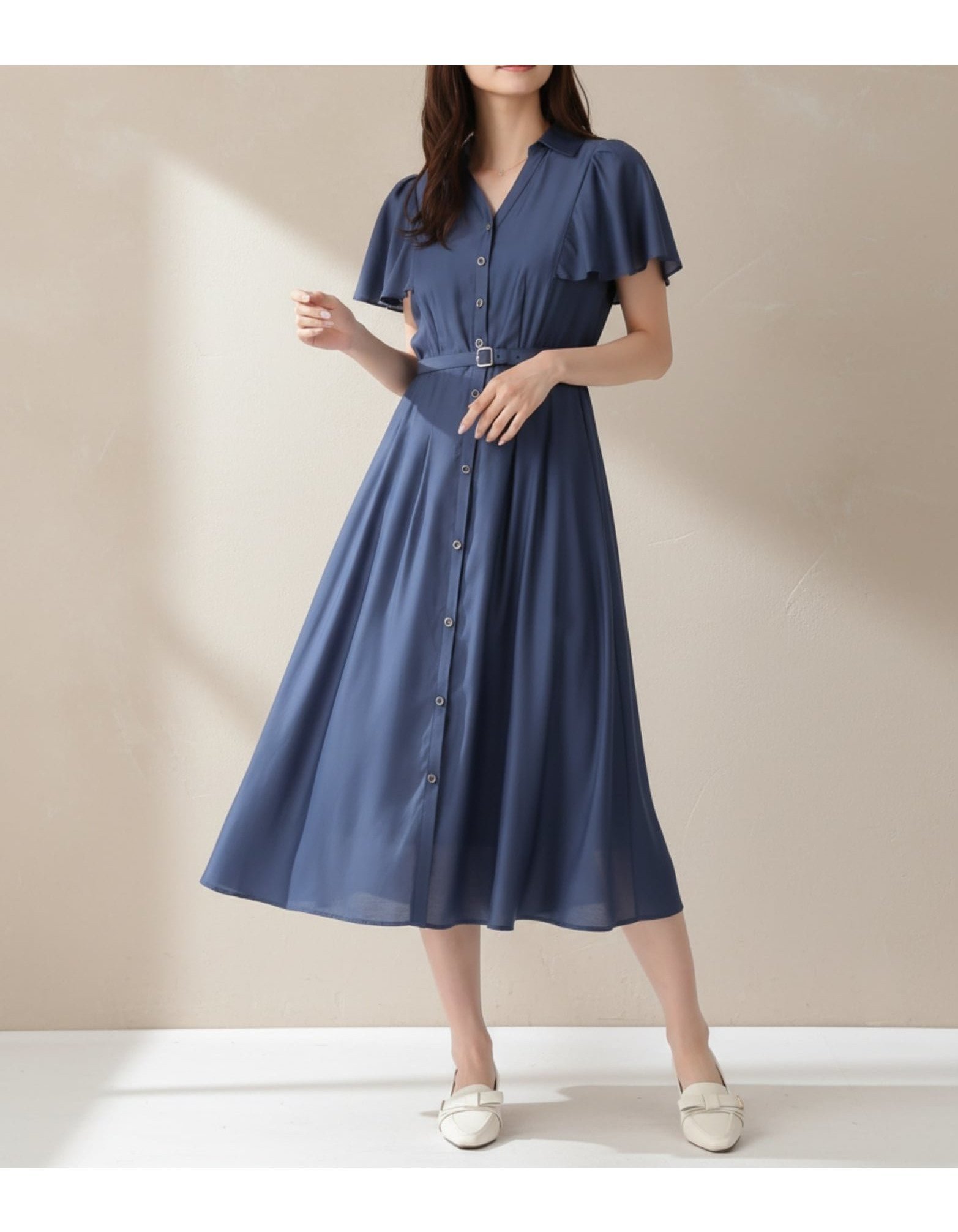 【ミッシュマッシュ/MISCH MASCH】のケープフレア袖シャツワンピース MM627407 インテリア・キッズ・メンズ・レディースファッション・服の通販 founy(ファウニー) 　ファッション　Fashion　レディースファッション　Fashion for Women　ワンピース　Dresses　シャツワンピース / 1枚で着映えコーデ　Shirt Dresses　スキッパー　Skipper, Open Collar　フレア　Flare, Flared　ネイビー|ID: prp329100004975548 ipo3291000000037298448