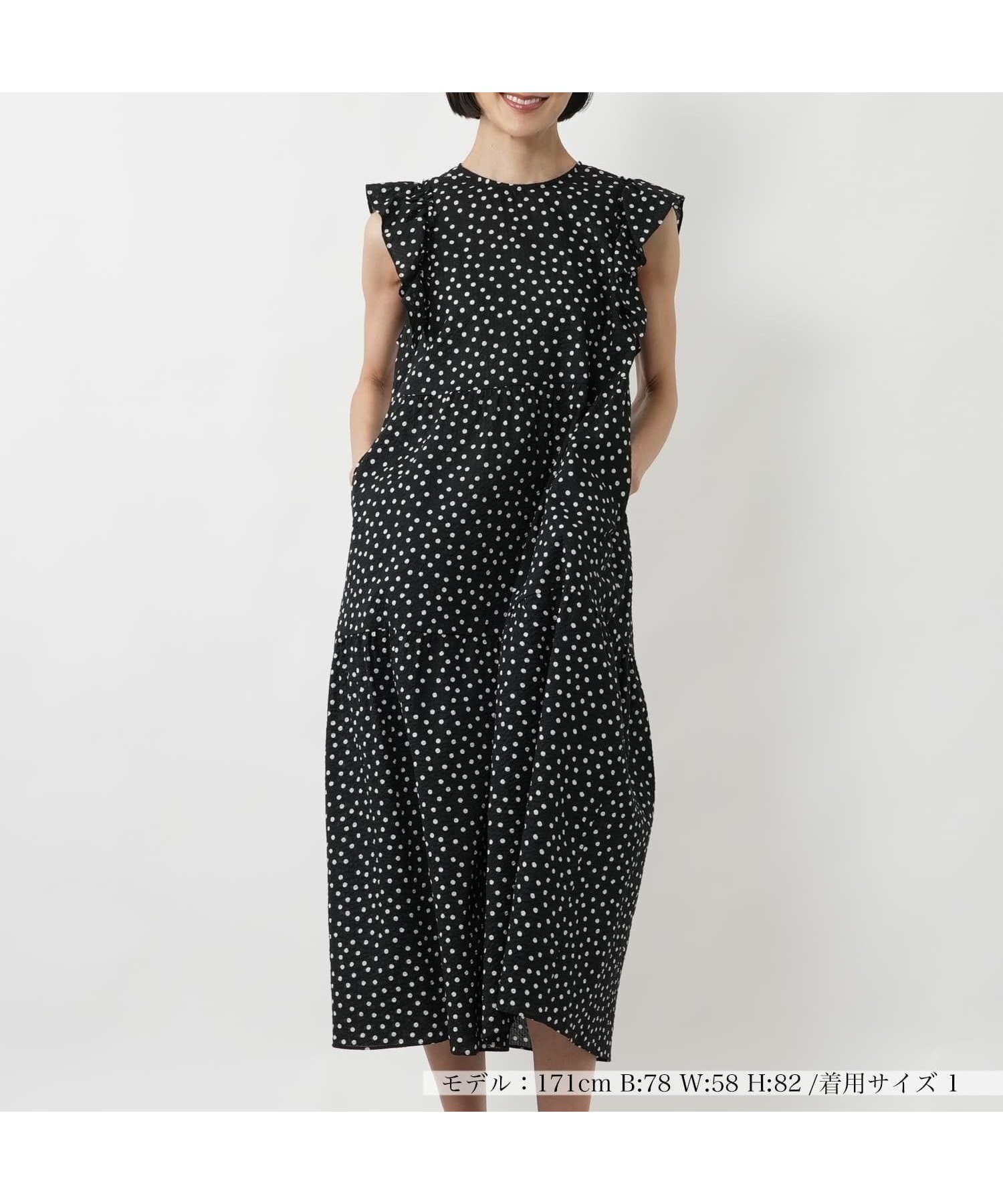 【ネミカ/NEMIKA】のドットフレアワンピース【NEMIKA】 インテリア・キッズ・メンズ・レディースファッション・服の通販 founy(ファウニー) 　ファッション　Fashion　レディースファッション　Fashion for Women　ワンピース　Dresses　ウォッシャブル　Machine Washable　クラシカル　Classical, Vintage-Inspired　ドット　Polka Dot, Dot Pattern　フリル　Frill, Ruffle　フレア　Flare, Flared　ポケット　Pocket, Pocket Detail　リラックス　Relax, Relaxed Fit　夏　Summer　ブラック|ID: prp329100004975579 ipo3291000000037298577