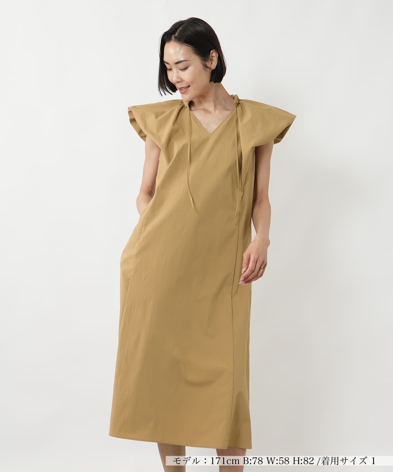 【ネミカ/NEMIKA】のフレアスリーブVネックワンピース【NEMIKA】 インテリア・キッズ・メンズ・レディースファッション・服の通販 founy(ファウニー) 　ファッション　Fashion　レディースファッション　Fashion for Women　ワンピース　Dresses　ウォッシャブル　Machine Washable　エレガント 上品　Elegant　ギャザー　Gathered, Ruffled　スリーブ　Sleeve, Long Sleeve / Short Sleeve　フレア　Flare, Flared　ポケット　Pocket, Pocket Detail　モダン　Modern, Contemporary　夏　Summer　キャメル系|ID: prp329100004975580 ipo3291000000037298580