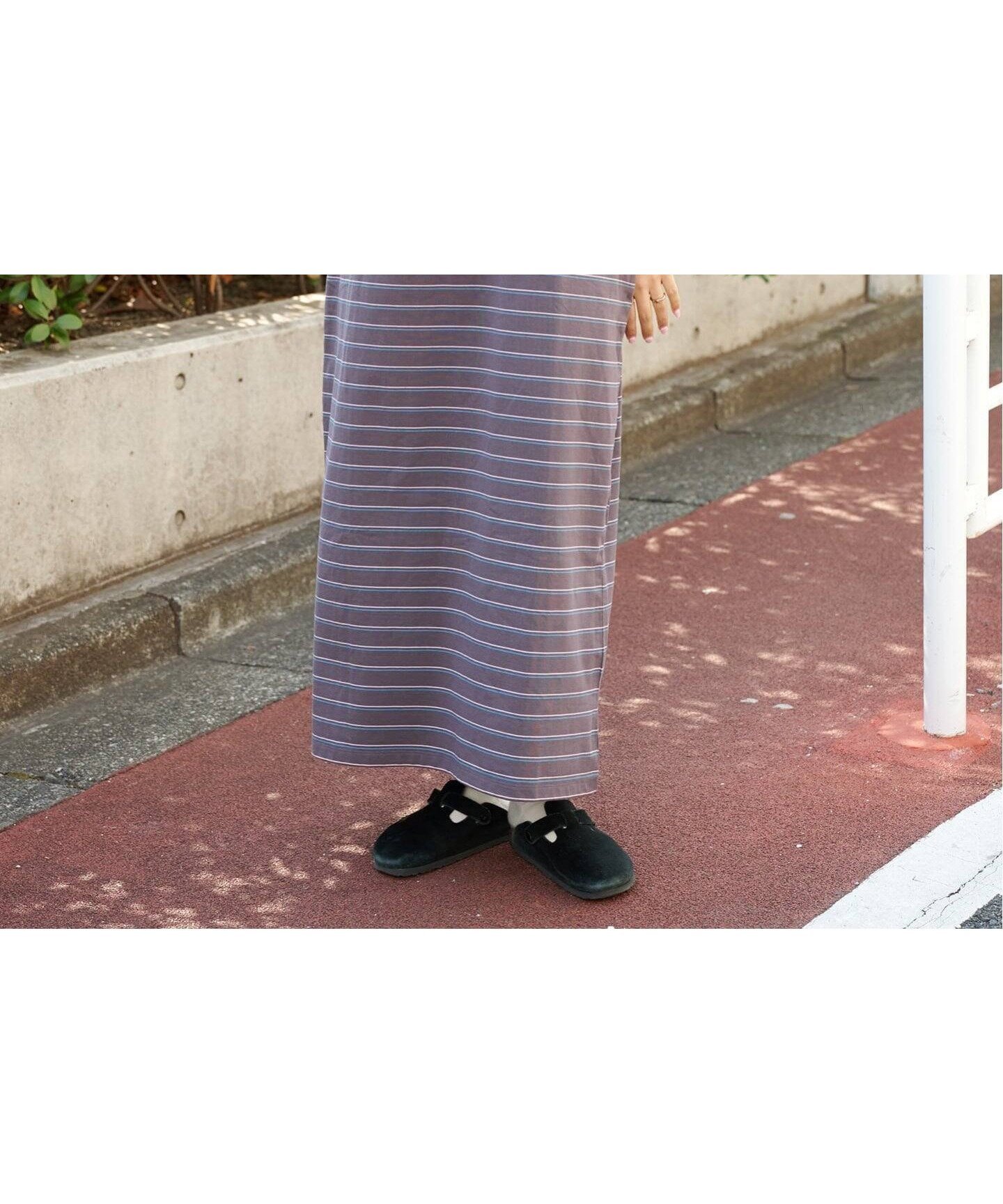 【アウトドアプロダクツ ユージュアルシングス/OUTDOOR PRODUCTS Usual Things】のボーダーポロシャツワイドワンピース インテリア・キッズ・メンズ・レディースファッション・服の通販 founy(ファウニー) 　ファッション　Fashion　レディースファッション　Fashion for Women　ワンピース　Dresses　デニム　Denim, Jeans Material　ボーダー　Border, Stripe　エレガント 上品　Elegant　グレー|ID: prp329100004975595 ipo3291000000037298618