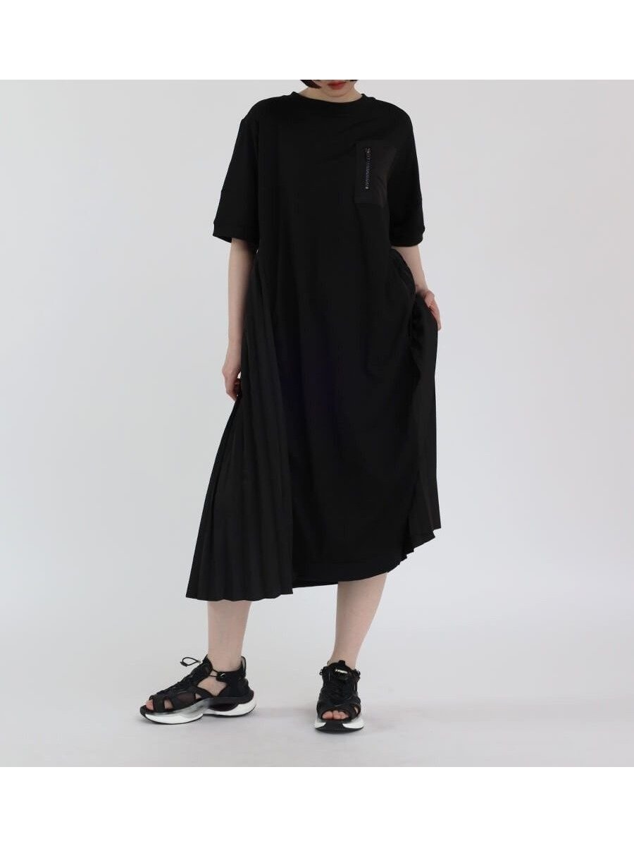 【ラシュッド/LASUD】のサイドプリーツドッキングワンピース インテリア・キッズ・メンズ・レディースファッション・服の通販 founy(ファウニー) 　ファッション　Fashion　レディースファッション　Fashion for Women　ワンピース　Dresses　ドッキング　Docking, Mixed Material　プリーツ　Pleats, Pleated　夏　Summer　ブラック|ID: prp329100004975645 ipo3291000000037298796