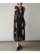 【ラシュッド/LASUD】のアート柄プリントプリーツワンピース ブラック|ID: prp329100004975647 ipo3291000000037298807