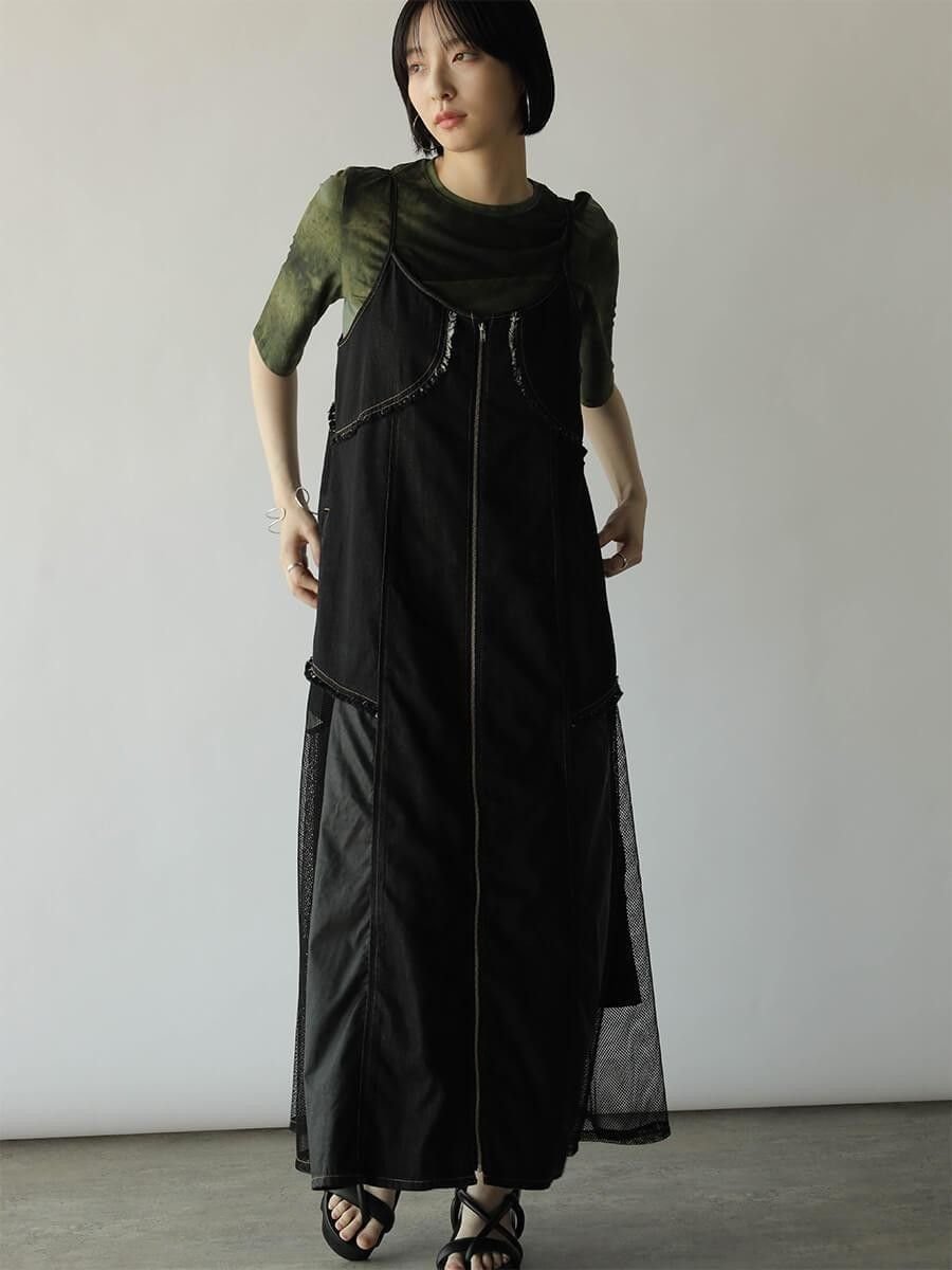【ラシュッド/LASUD】のサイドメッシュデニムワンピース インテリア・キッズ・メンズ・レディースファッション・服の通販 founy(ファウニー) 　ファッション　Fashion　レディースファッション　Fashion for Women　ワンピース　Dresses　デニム　Denim, Jeans Material　ドッキング　Docking, Mixed Material　メッシュ　Mesh, Net Fabric　夏　Summer　ブラック|ID: prp329100004975651 ipo3291000000037298818