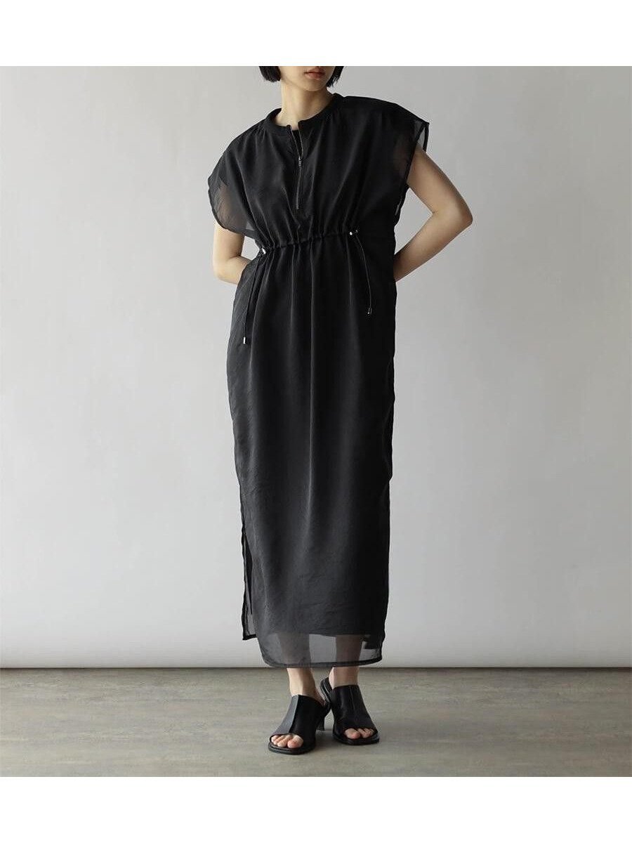 【ラシュッド/LASUD】のドロストシアーレイヤードワンピース インテリア・キッズ・メンズ・レディースファッション・服の通販 founy(ファウニー) 　ファッション　Fashion　レディースファッション　Fashion for Women　ワンピース　Dresses　インナー　Innerwear　シアー　Sheer, See-Through　軽量　Lightweight, Ultra Light　ブラック|ID: prp329100004975652 ipo3291000000037298821