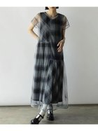 【ラシュッド/LASUD】の切り替えデザインチェックチュールワンピース ブラック|ID: prp329100004975654 ipo3291000000037298826