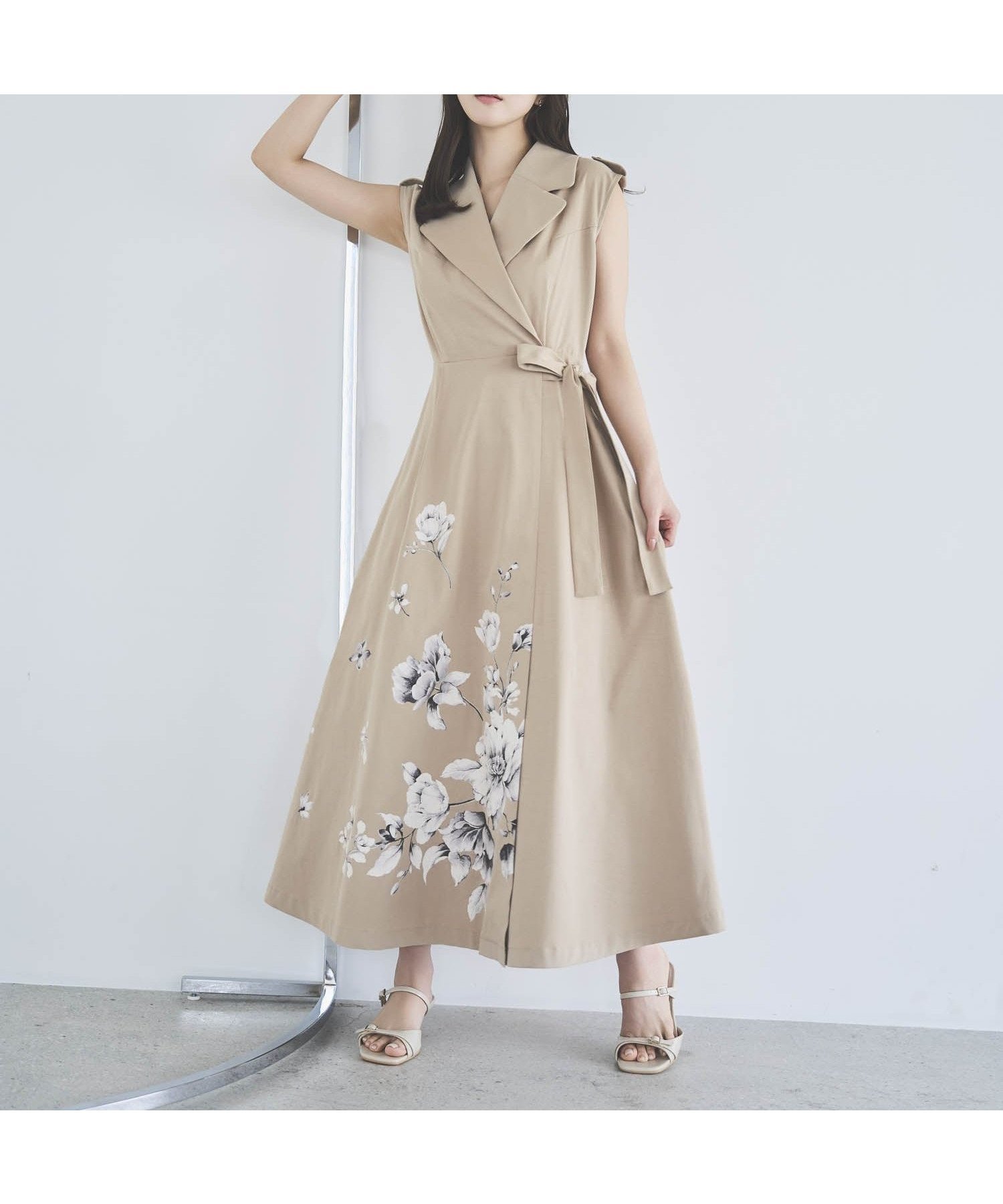 【ノエラ/Noela】のパネルフラワープリントワンピース インテリア・キッズ・メンズ・レディースファッション・服の通販 founy(ファウニー) 　ファッション　Fashion　レディースファッション　Fashion for Women　ワンピース　Dresses　アシンメトリー　Asymmetrical Style　トレンド　Trend, Trending Now　バランス　Balance, Style Balance　フィット　Fit, Slim Fit　フレア　Flare, Flared　プリント　Print, Printed Pattern　ポケット　Pocket, Pocket Detail　リボン　Ribbon, Bow　ベージュ|ID: prp329100004975664 ipo3291000000037298878