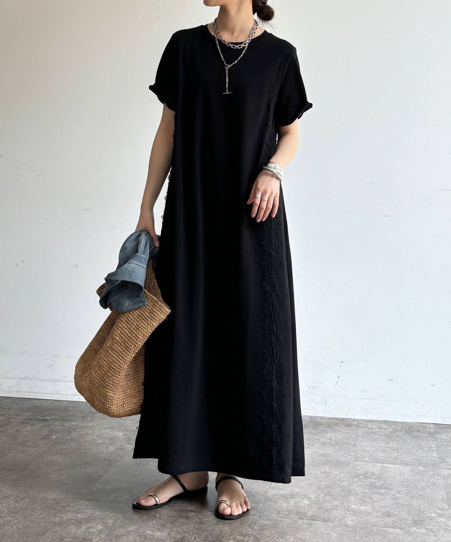 【ドゥドゥ/DouDou】の【WEB限定】レースライン布帛切替ワンピース インテリア・キッズ・メンズ・レディースファッション・服の通販 founy(ファウニー) 　ファッション　Fashion　レディースファッション　Fashion for Women　ワンピース　Dresses　切替　Switching, Contrast Panel　スマート　Smart, Elegant　レース　Lace, Lace Fabric　S/S・春夏　SS, Spring/Summer, Warm Season　再入荷　Restock / Back in Stock　夏　Summer　エレガント 上品　Elegant　2026年　2026　2026春夏・S/S　Spring/Summer 2026 SS26　ブラック|ID: prp329100004975704 ipo3291000000037299035