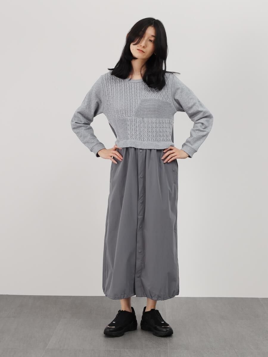 【ラシュッド/LASUD】のコラージュニットドッキングワンピース インテリア・キッズ・メンズ・レディースファッション・服の通販 founy(ファウニー) 　ファッション　Fashion　レディースファッション　Fashion for Women　ワンピース　Dresses　おすすめ　Recommended / Our Picks　スウェット / スエット　Sweatshirt, Sweatwear　スニーカー　Sneakers, Trainers　ドッキング　Docking, Mixed Material　リラックス　Relax, Relaxed Fit　ライトグレー|ID: prp329100004975798 ipo3291000000037299408