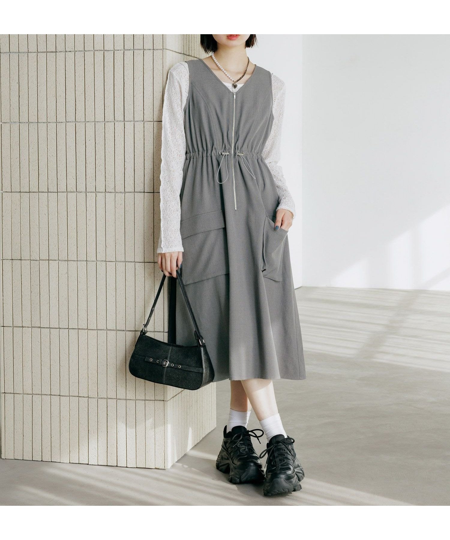 【ページボーイ/PAGEBOY】のシアバスZIPワンピース インテリア・キッズ・メンズ・レディースファッション・服の通販 founy(ファウニー) 　ファッション　Fashion　レディースファッション　Fashion for Women　ワンピース　Dresses　ノースリーブ　Sleeveless, No-Sleeve　ポケット　Pocket, Pocket Detail　グレー15|ID: prp329100004975871 ipo3291000000037299678